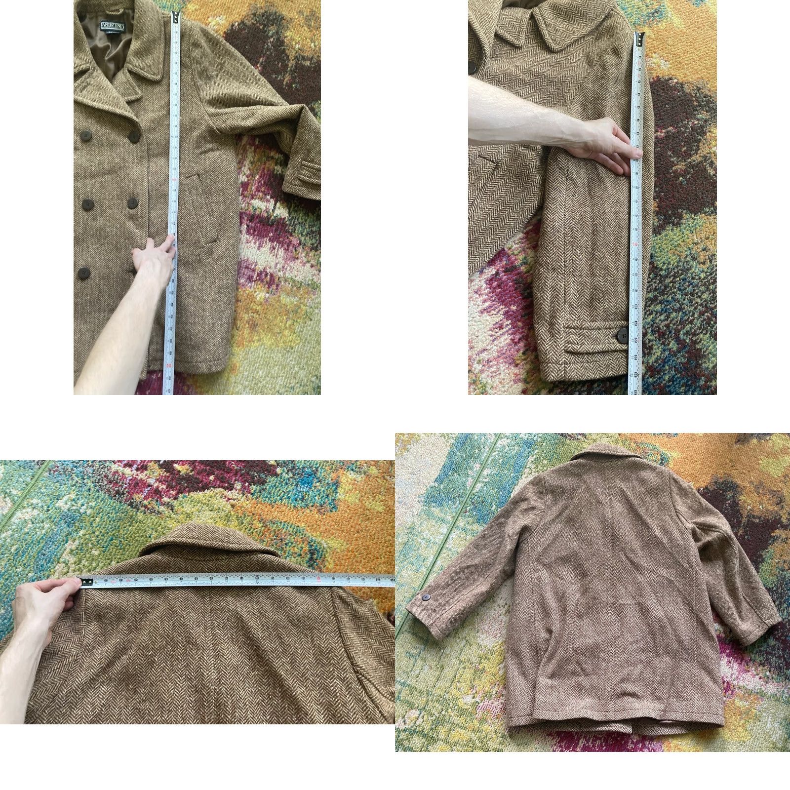 Lands' End Lands' End Womens XL Beige Herringbone Pea Coat Wool Blend Overcoat Size XL / US 12-14 / IT 48-50 - 8 Thumbnail