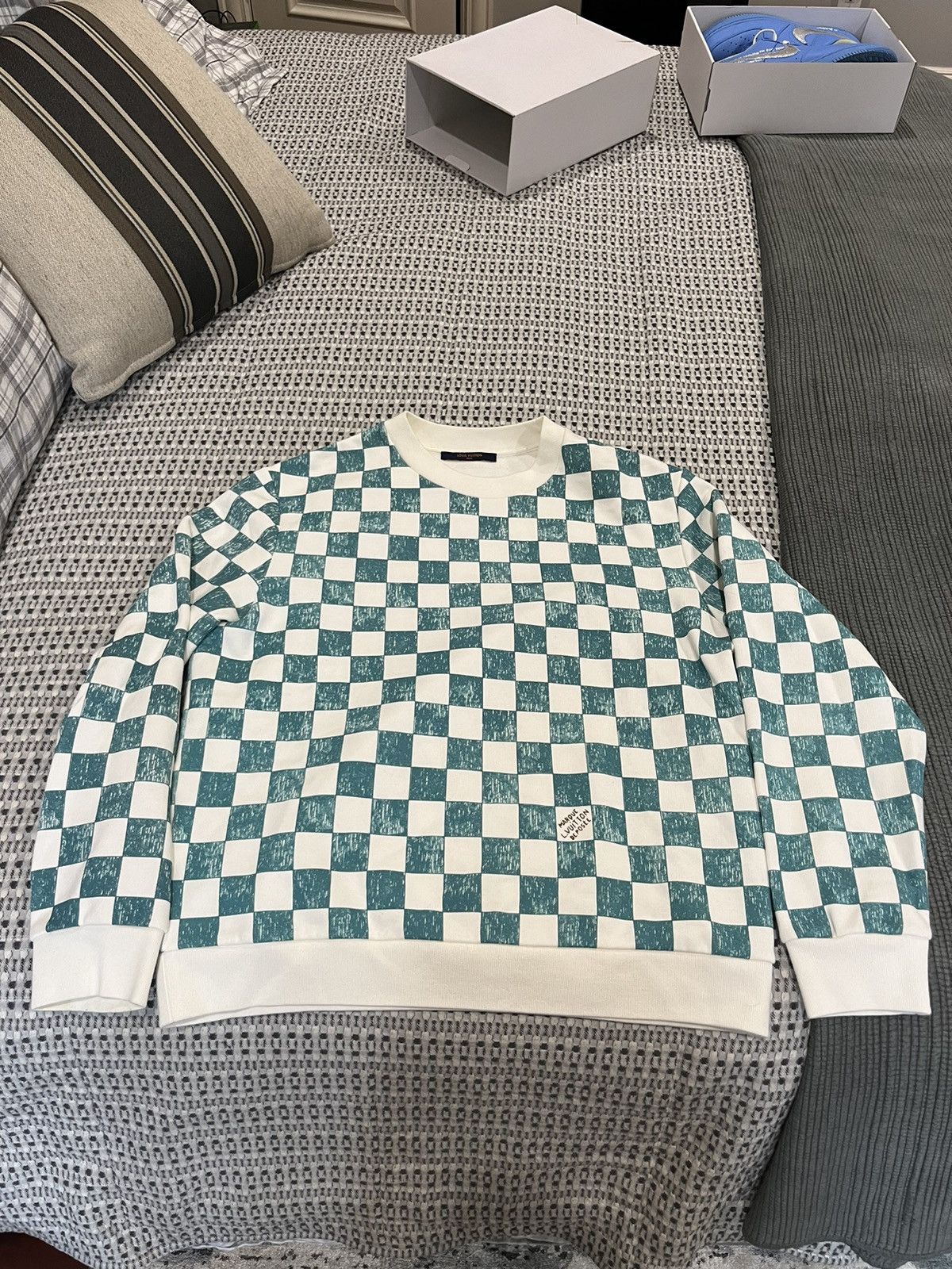 image of Louis Vuitton Turquoise Checkered Damier Sweater, Men's (Size Large)