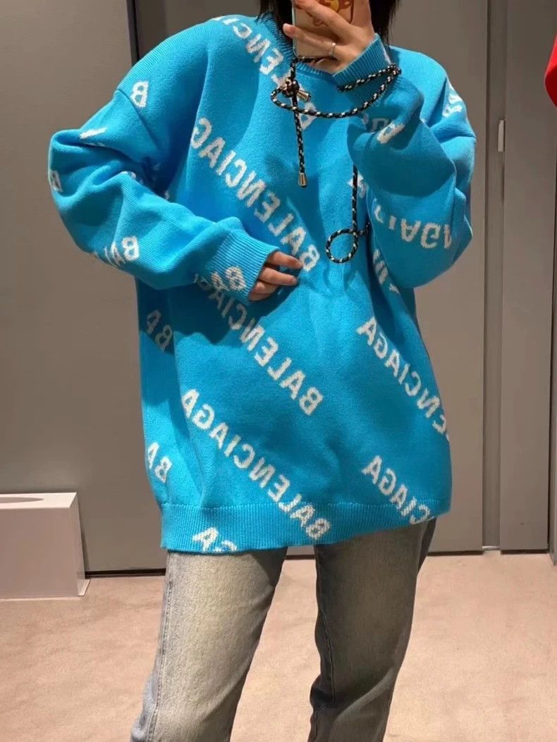 Balenciaga Balenciaga Blue and white camouflage print logo knit sweat Size US M / EU 48-50 / 2 - 1 Thumbnail