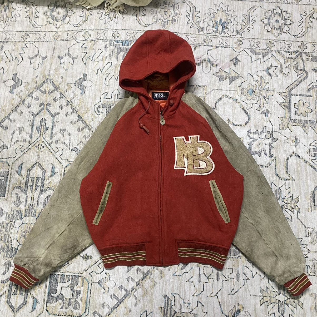 Japanese Brand Vintage NEO BLOOD TOKYO Varsity Hooded Suede Leather Jacket Size US L / EU 52-54 / 3 - 19 Thumbnail