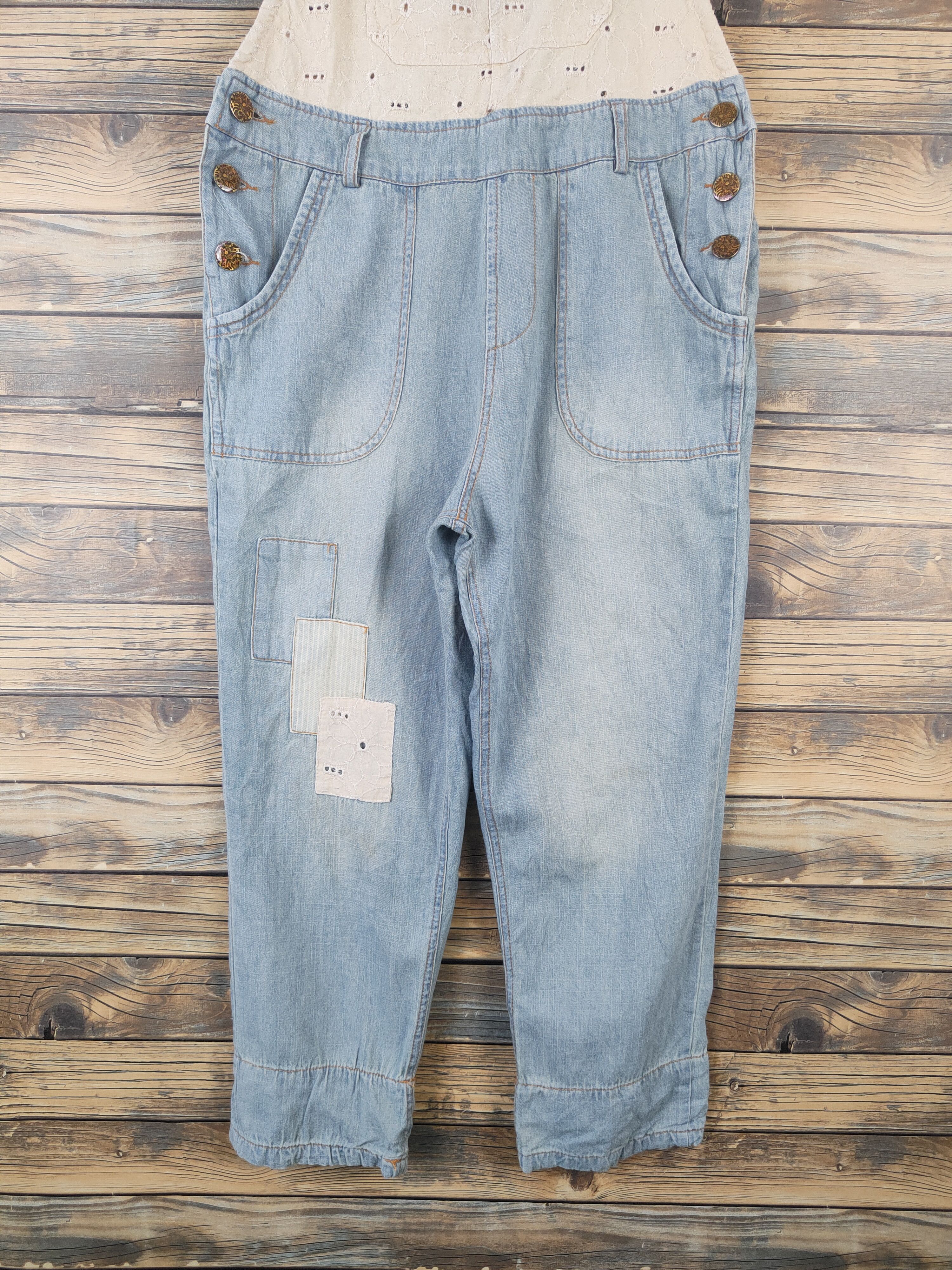 Japanese Brand × Vintage Retro Design 💥 R.F.V Light Blue Soft Denim Jumpsuits Size 33" - 5 Thumbnail