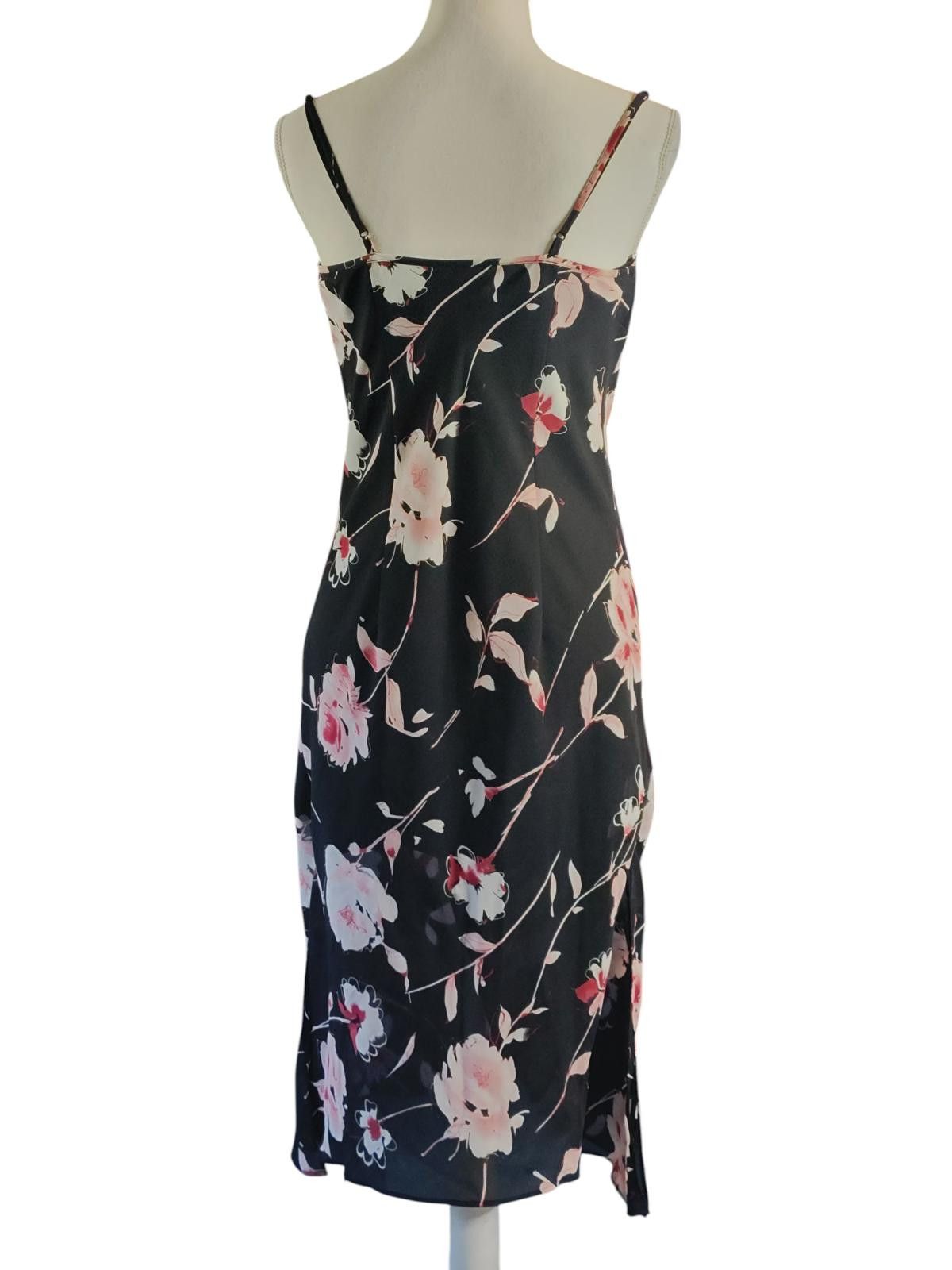 Designer New York & Company Black Floral Midi Slip Dress Size M / US 6-8 / IT 42-44 - 6 Thumbnail