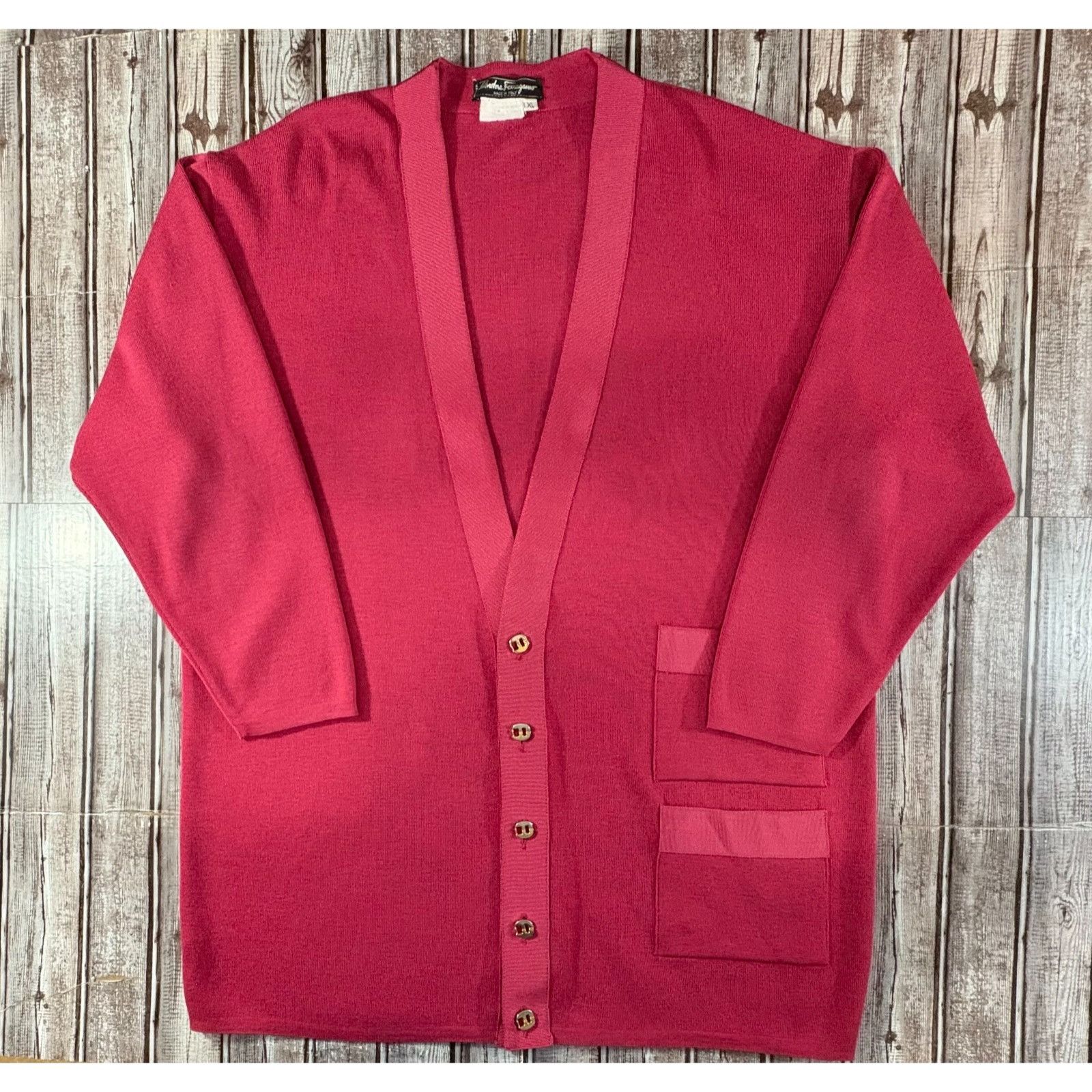 Salvatore Ferragamo Salvatore Ferragamo Wool Cardigan Sweater Size XL red Luxury Size XL / US 12-14 / IT 48-50 - 1 Thumbnail