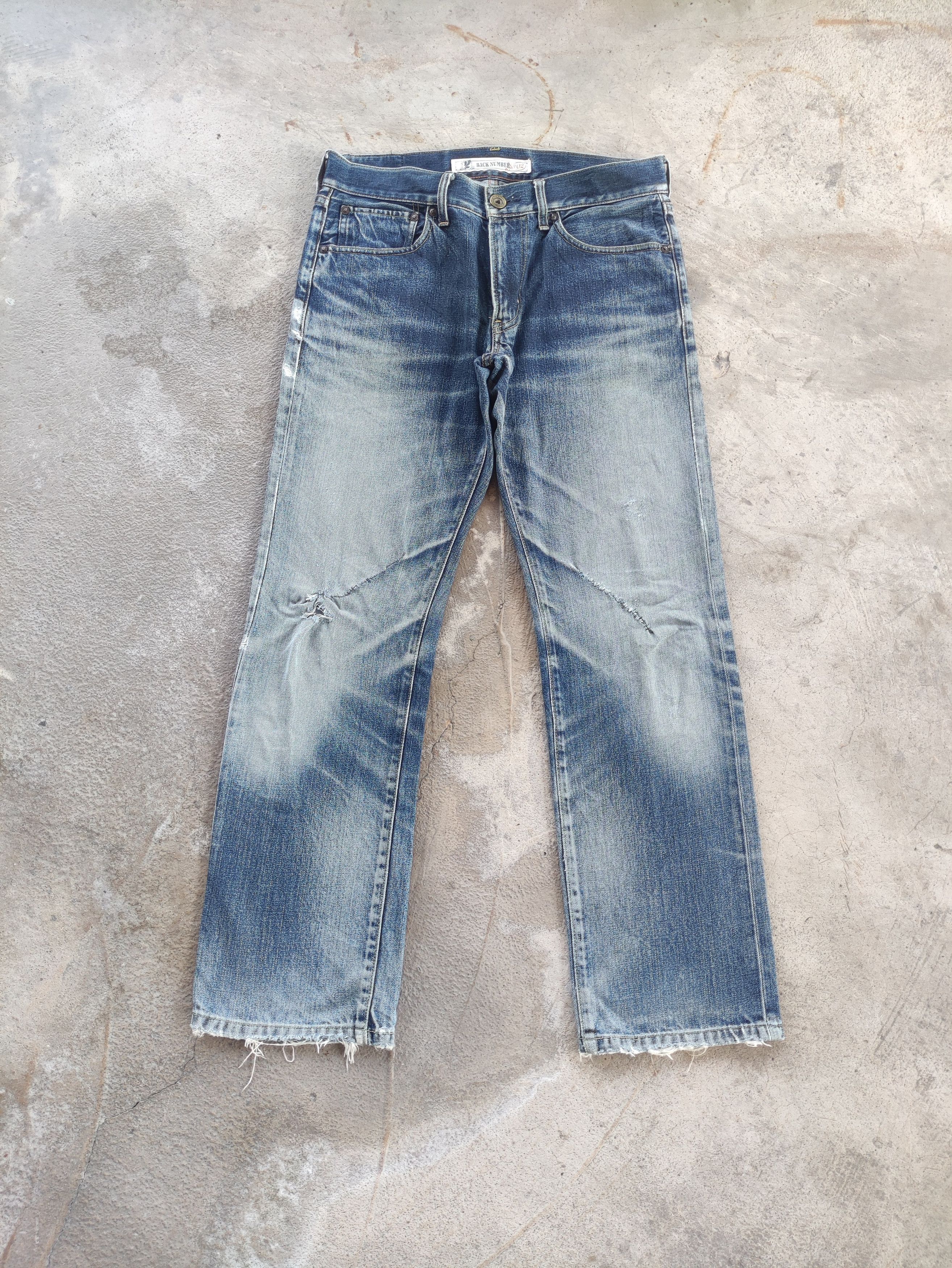 Japanese Brand Vintage Back Number Jean Distressed Faded Denim Pants Size US 33 - 1 Thumbnail