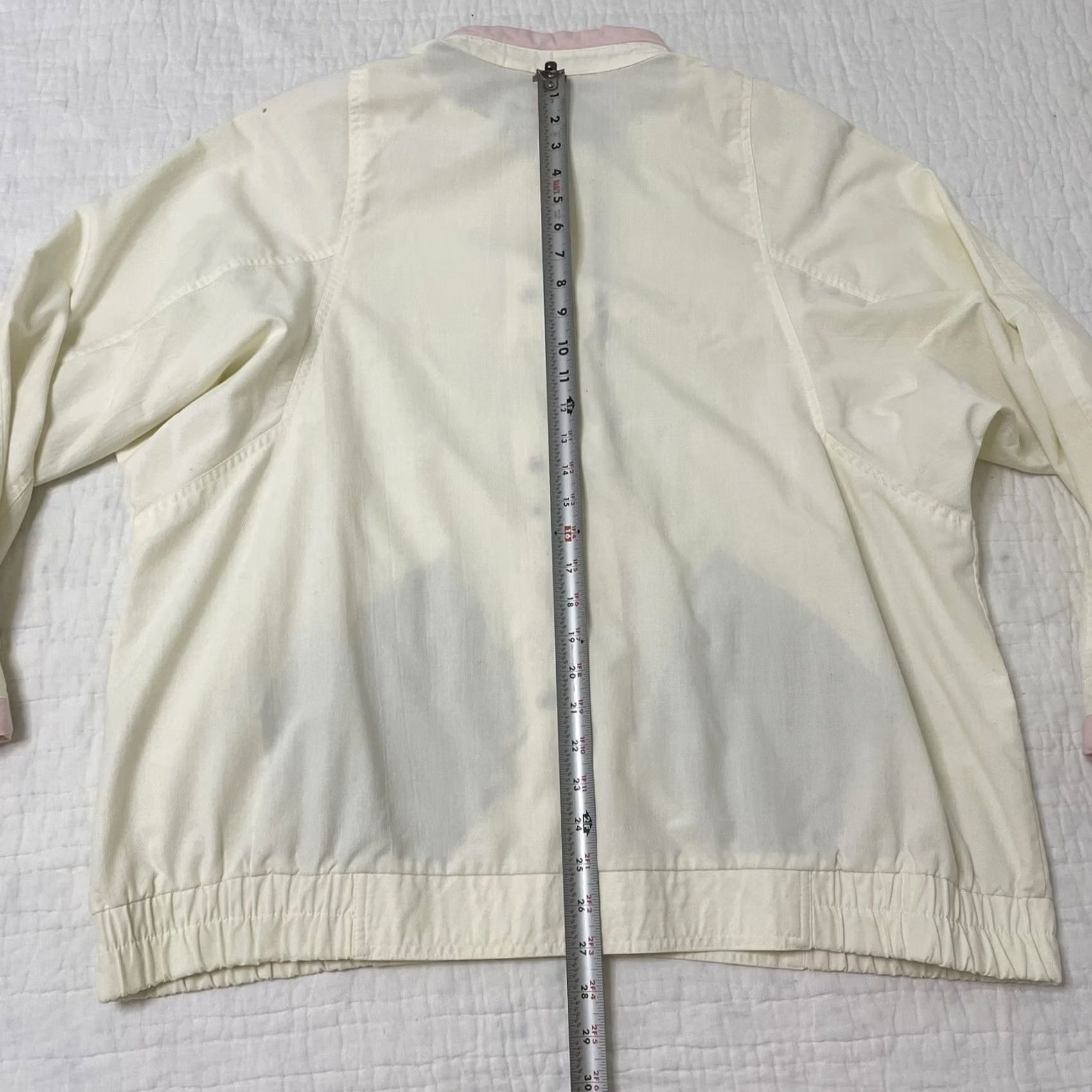 Vintage VINTAGE YR Women's Jacket 2XL Snap Button Shoulder Pads Cream Pink Green 80s Retro Windbreaker Jacket Size XXL / US 16-18 / IT 52-54 - 6 Thumbnail