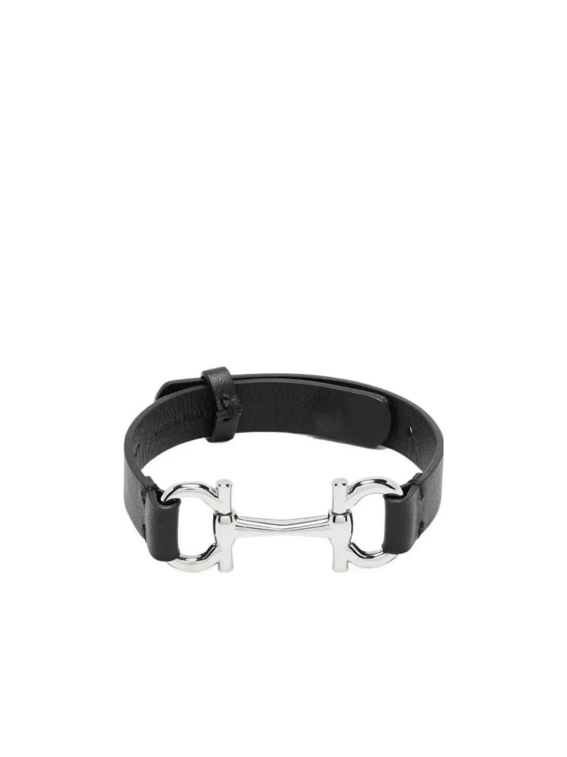 Salvatore Ferragamo Ferragamo - Unisex Gancini/Horsebit Black Leather Bracelet Size ONE SIZE - 3 Thumbnail