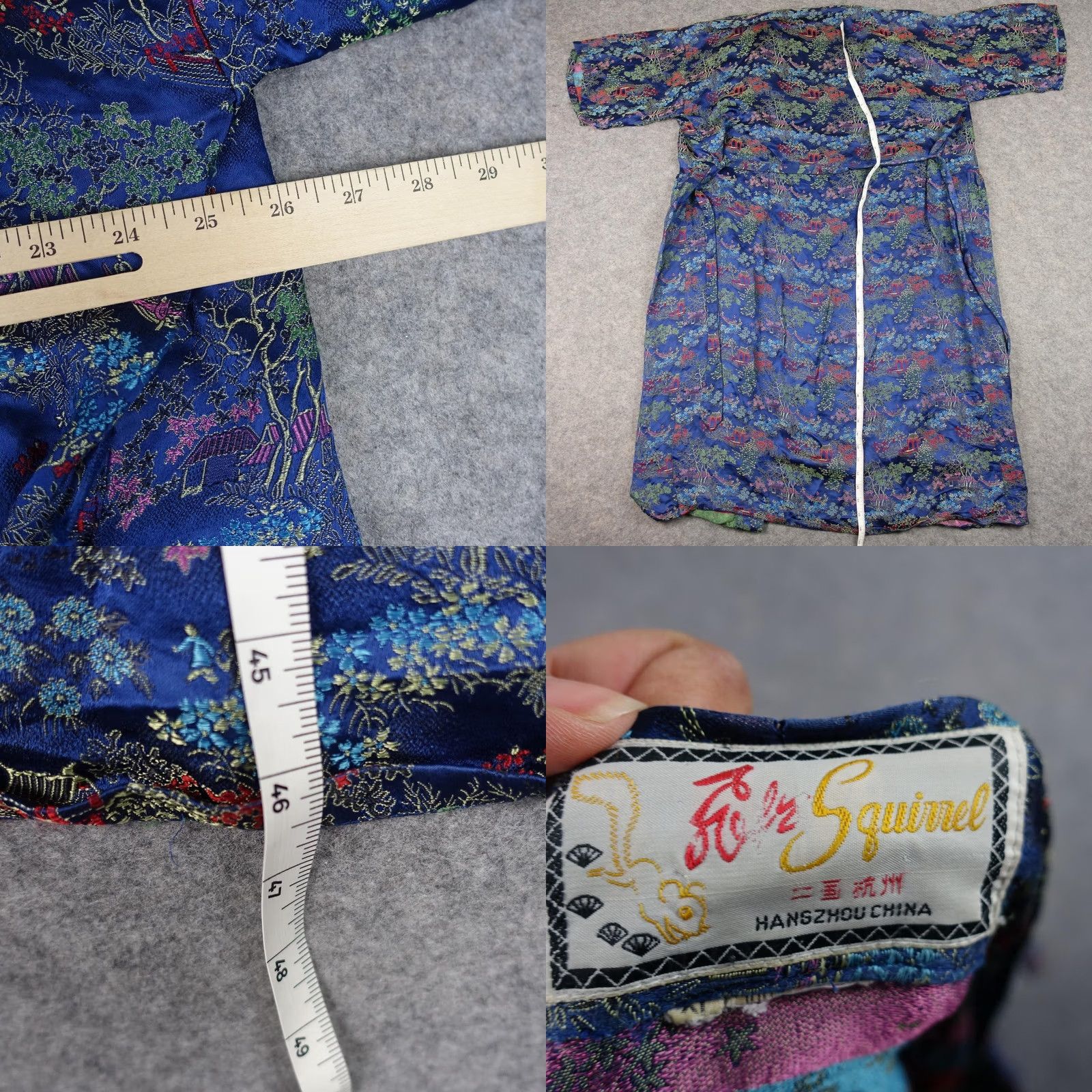 Vintage VINTAGE Solz Squirrel Kimono Blue Satin XL Belted Floral Scenic Chinese Robe XS? Size ONE SIZE - 9 Thumbnail