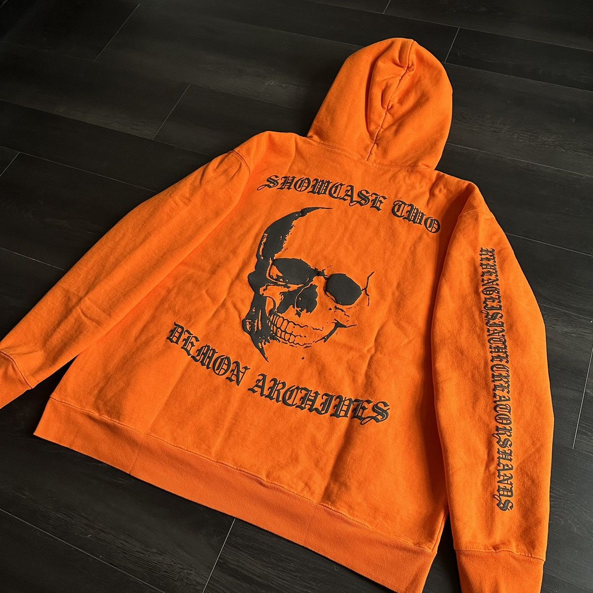 image of Revenge Demon Archive Skull Hoodie Orange, Men's (Size XL)