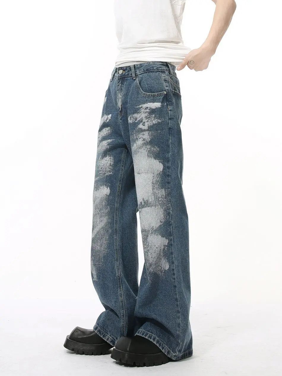 Japanese Brand Retro loose straight leg casual painted jeans Size US 32 / EU 48 - 5 Thumbnail