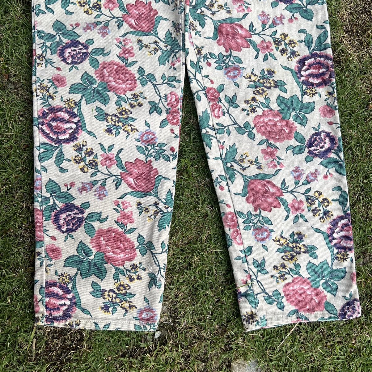 Japanese Brand “VINTAGE” FULL PRINT FLORAL DENIM JEANS STATEMENT PIECE Size US 28 / EU 44 - 5 Thumbnail
