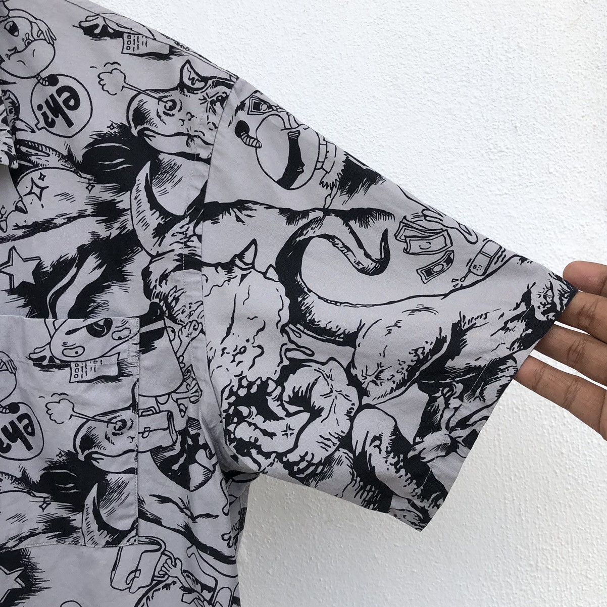 PPFM PPFM Mens Grey & Black All Over Printed Short Sleeve Shirt Size US M / EU 48-50 / 2 - 7 Thumbnail