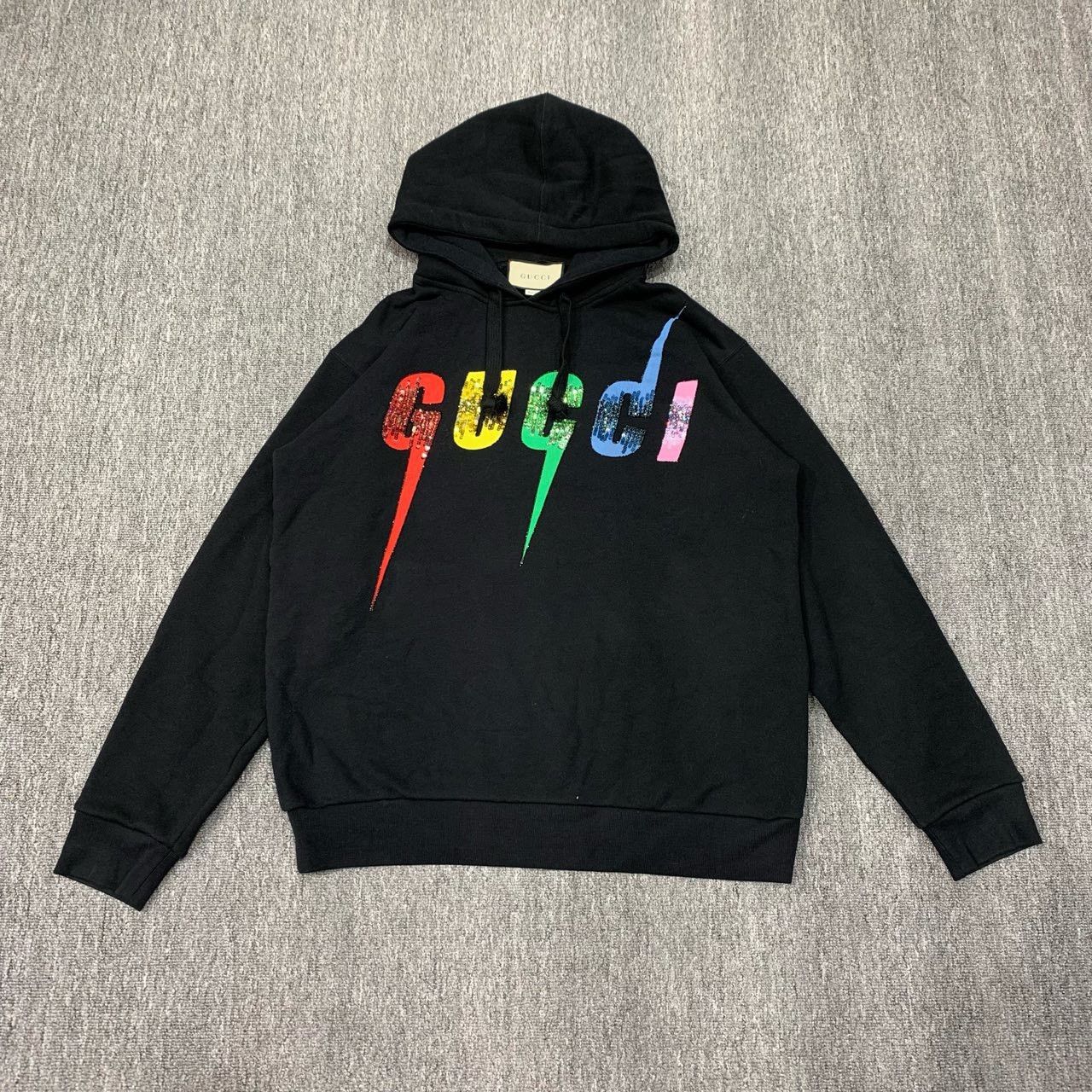 Gucci Gucci Black Rhinestone Sequin Lightning Letter Logo Hoodie Size US M / EU 48-50 / 2 - 1 Thumbnail