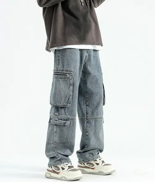 Japanese Brand × Jean Pants Washed vintage straight multi-pocket cargo jeans Size US 32 / EU 48 - 4 Thumbnail