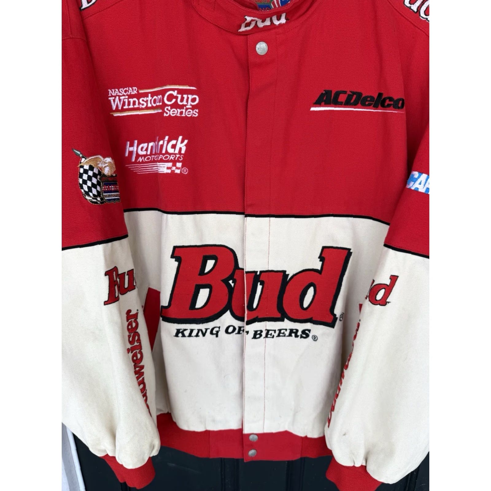 Budweiser VINTAGE Budweiser King Of Beers Jeff Hamilton NASCAR Jacket Mens Size XXL Red Bomber Jacket Be a beer theme Racing Casual Size US XXL / EU 58 / 5 - 4 Thumbnail