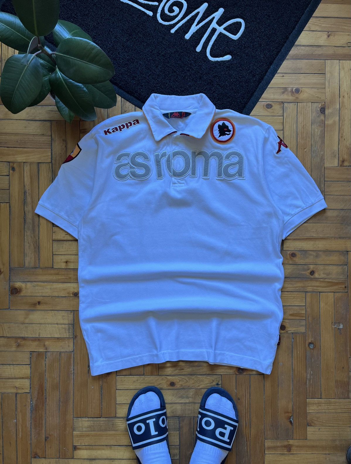 AS ROMA Vintage Cotton Polo Jersey Shirt Kappa Giallorossi