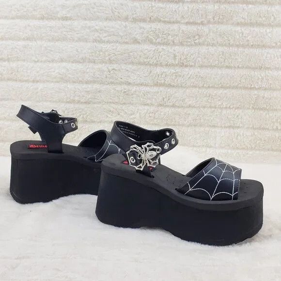 Other Funn Platform Goth Spider Web Sandals Ankle Strap Wedge Shoe Size US 6 / IT 36 - 5 Thumbnail