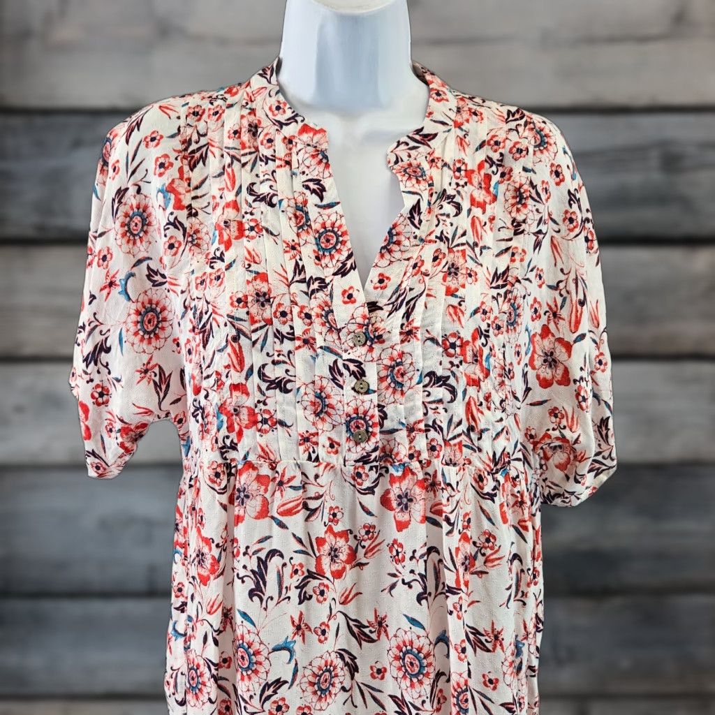 Vintage Knox Rose Womens Top XS White Red Floral Pintuck Rayon Blouse Size XS / US 0-2 / IT 36-38 - 1 Thumbnail