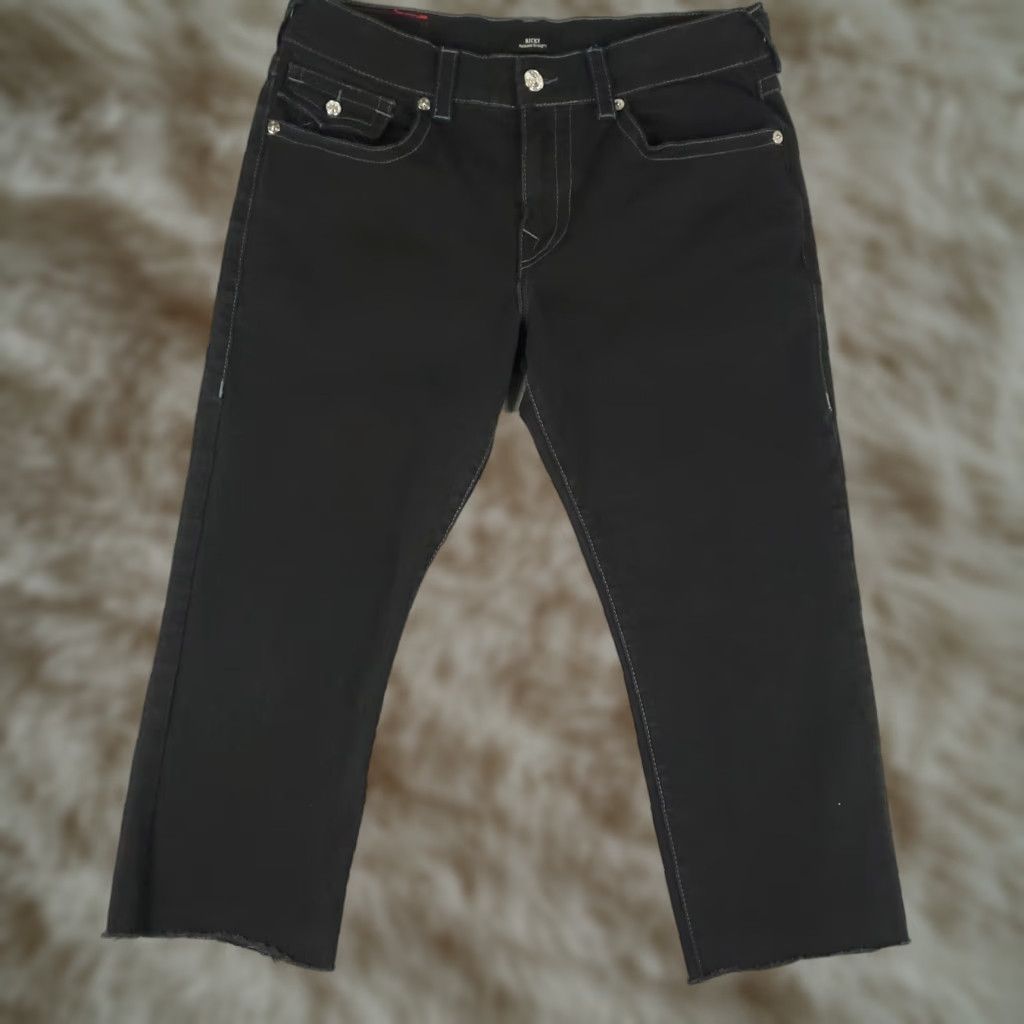 VINTAGE True Religion Jeans Men's Capri Cut Off Denim 34x23 Black