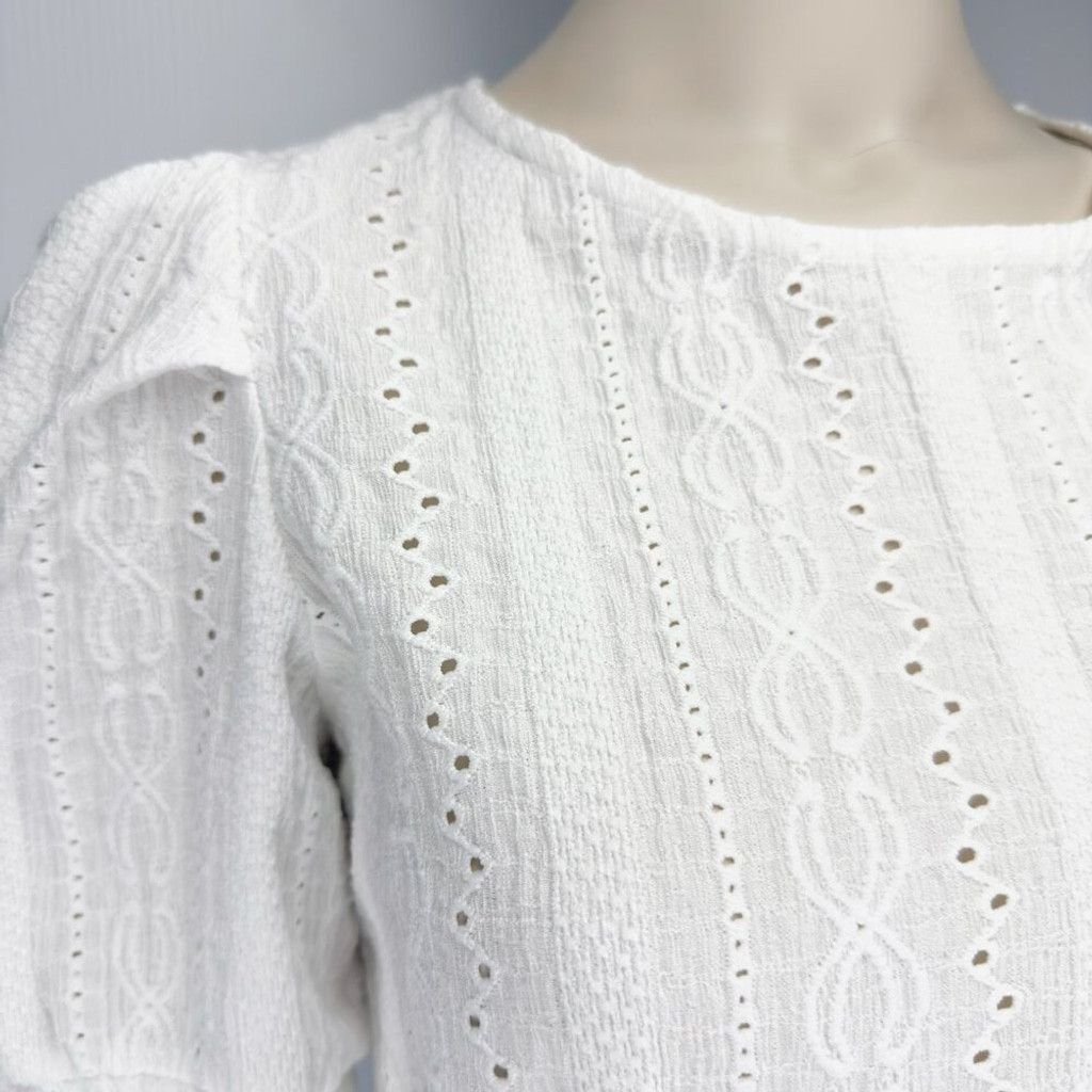 USA Olympics ONLY Eyelet Cottagecore Round Neck Boho White Lace Top Sz M Size L / US 10 / IT 46 - 3 Thumbnail