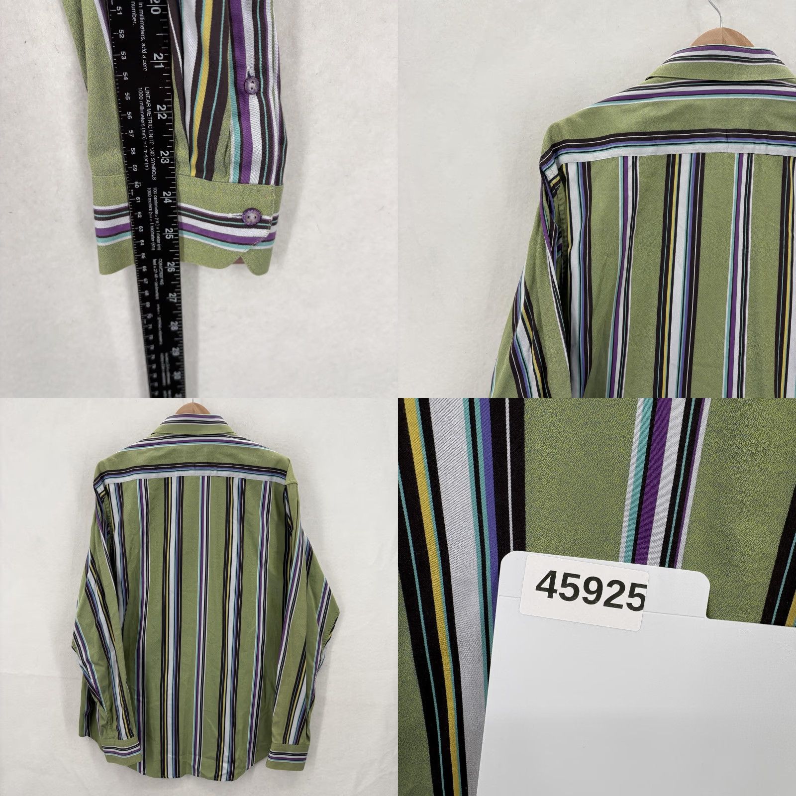 Robert Graham Robert Graham Shirt Mens XL Green Stripe Long Sleeve Button-Up Contrast Cuff Size US XL / EU 56 / 4 - 8 Thumbnail