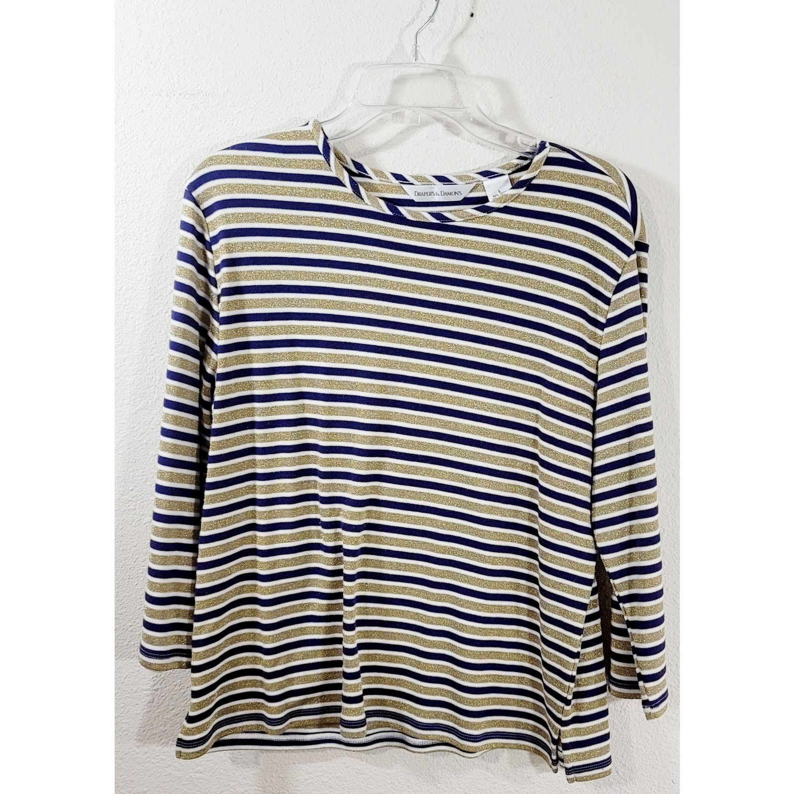 Other Draper's & Damon's Blue Gold Striped 3/4 Sleeves Top Large Size L / US 10 / IT 46 - 7 Thumbnail