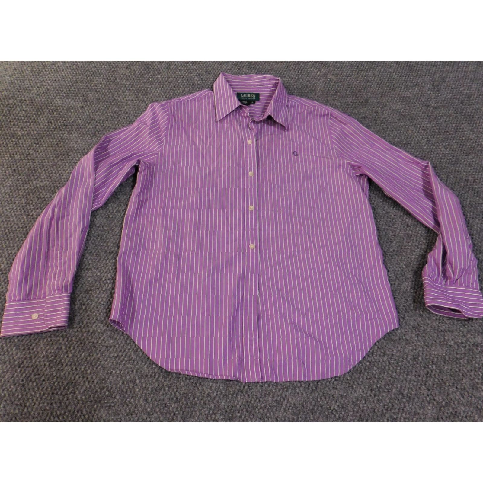 Ralph Lauren Lauren Ralph Lauren Shirt Mens Medium Purple Striped Button Up Long Sleeve Dress Shirt Classic Fit Size US M / EU 48-50 / 2 - 2 Thumbnail
