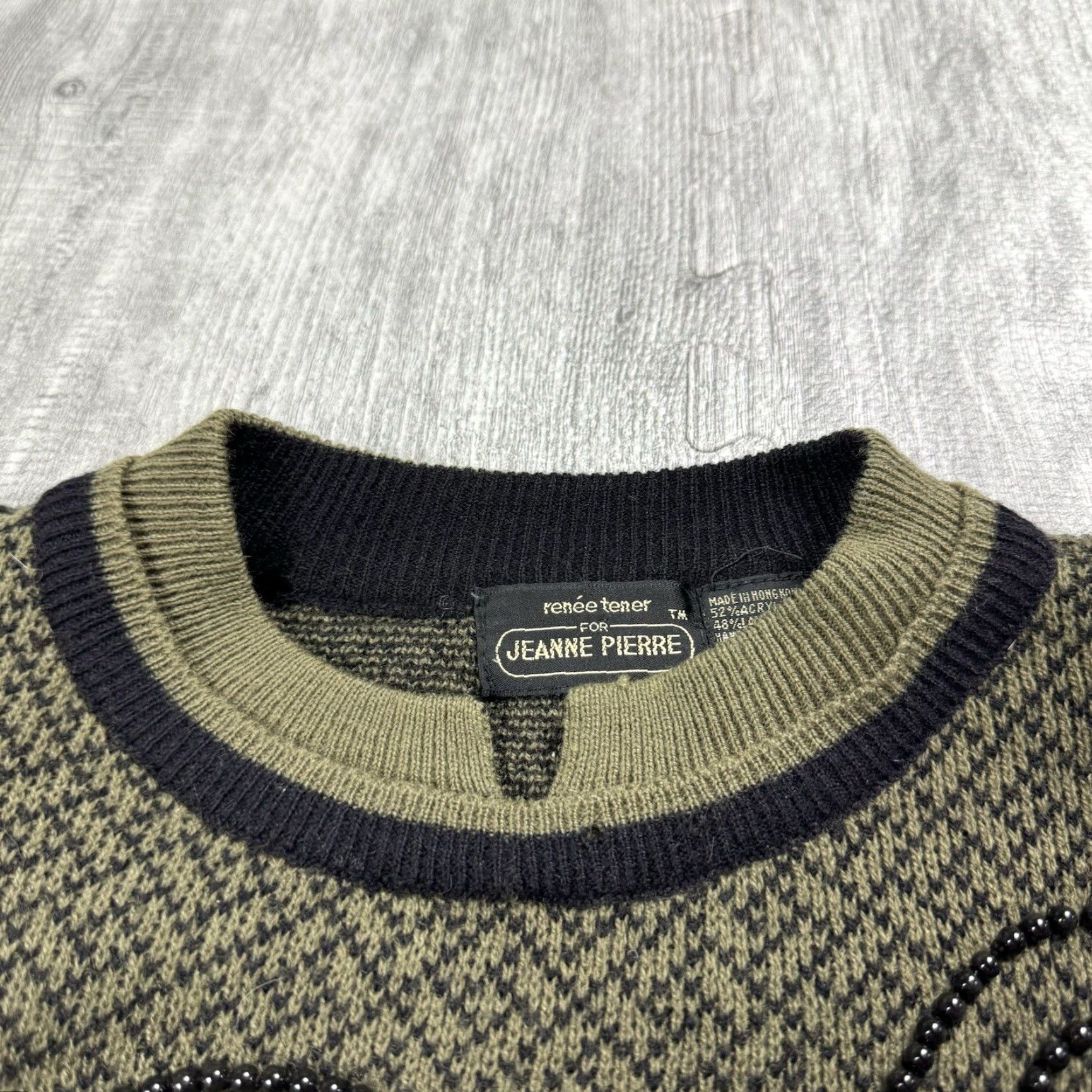 Vintage VTG Jeanne Pierre Beaded Green Black Wool Blend Sweater Pullover Women S Size S Crew Neck 90s Retro Vintage Knit Classic Fit Size S / US 4 / IT 40 - 3 Thumbnail