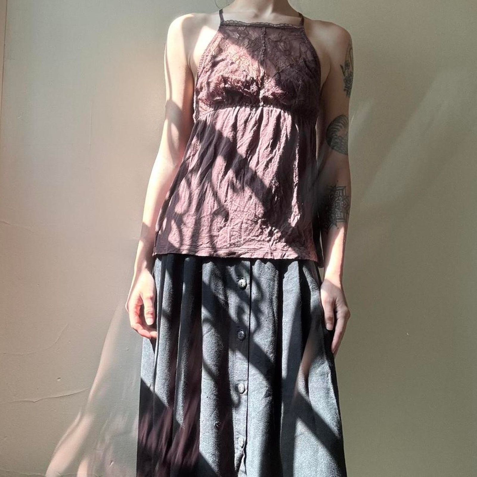 Eberjey Eberjey Brown Lace Fairycore Tank Small Western Boho Hippie Size S / US 4 / IT 40 - 2 Thumbnail