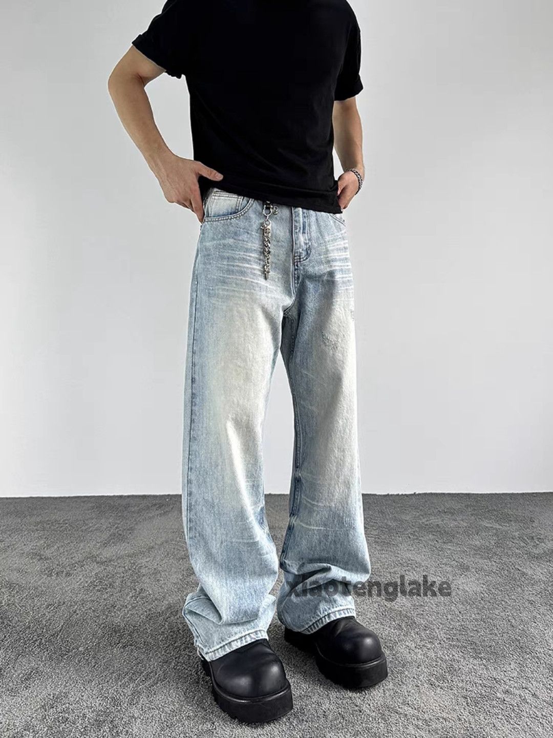 Jean Unisex washed faded loose baggy skate hiphop pants Size US 32 / EU 48 - 2 Thumbnail