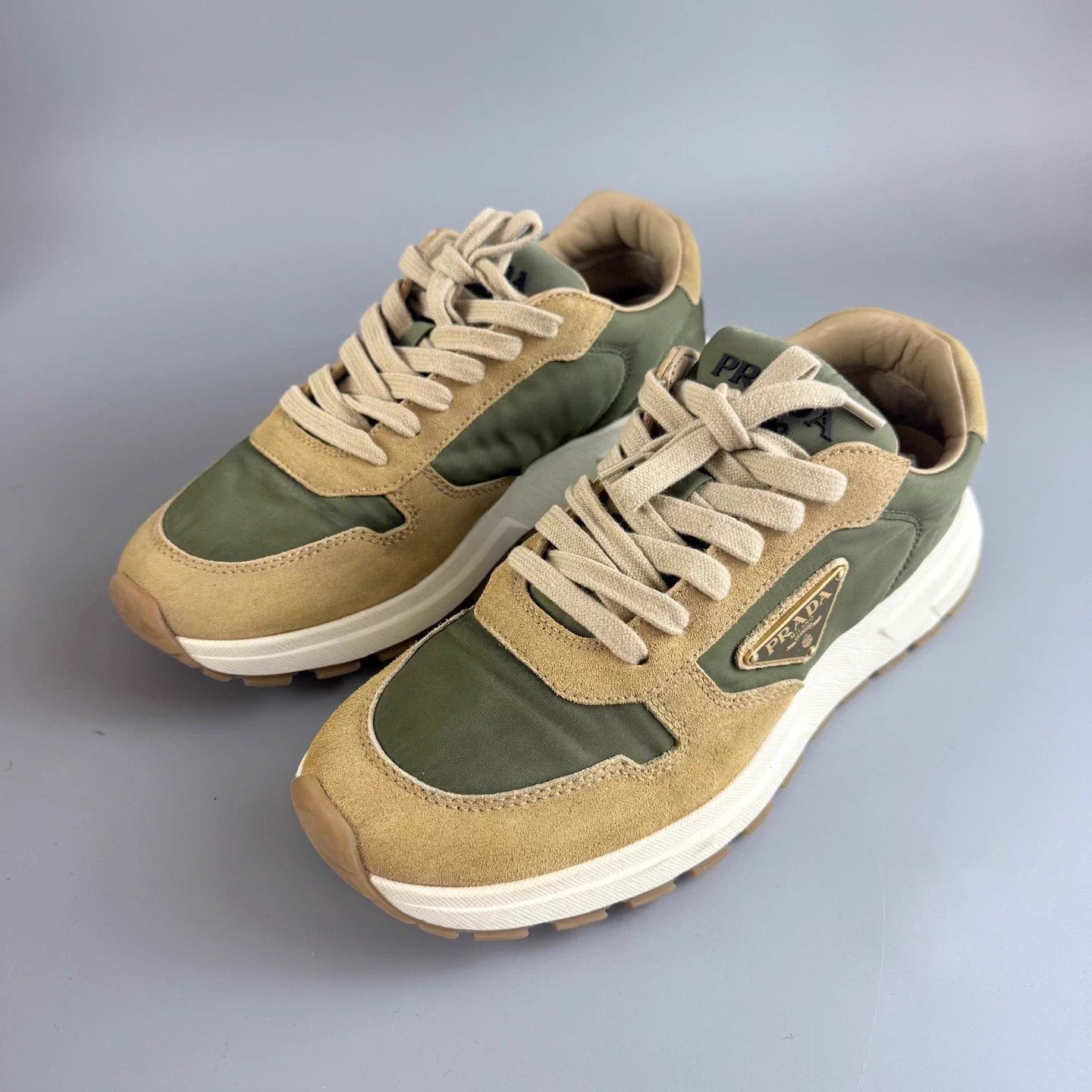 Prada Prada Olive Green Tri Gold Sneakers 40 New YLP4505 Size US 7 / EU 40 - 1 Thumbnail