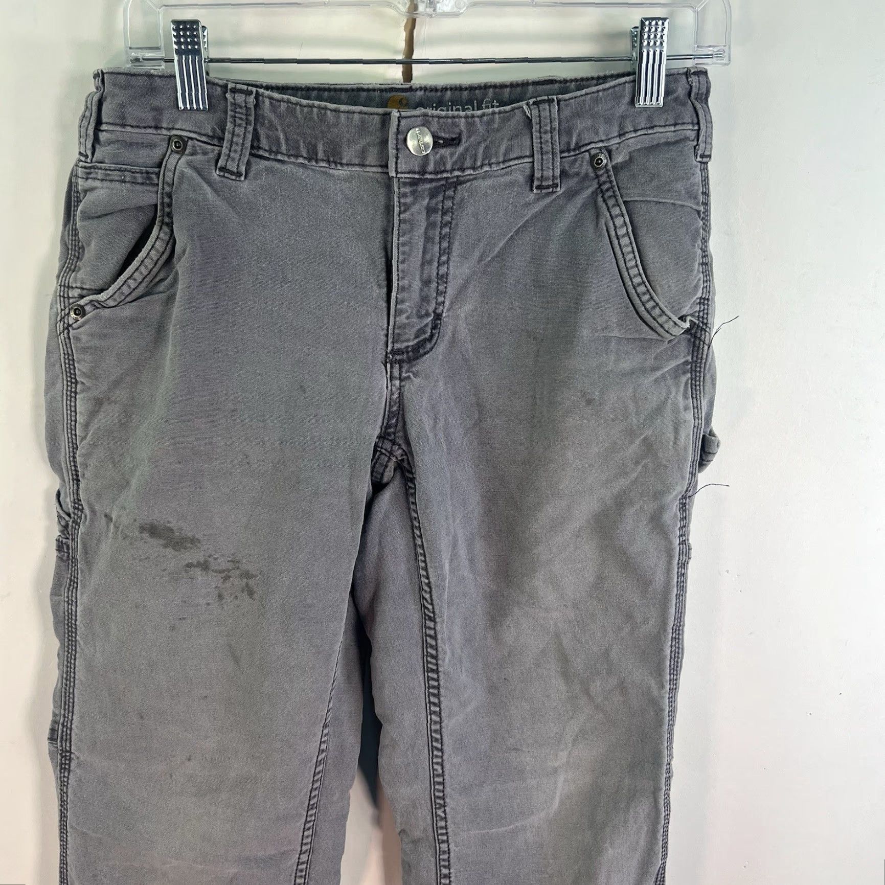 Carhartt Carhartt Women's Canvas Carpenter Pants Size 4S Gray Straight Fit 30X29 5-Pocket Logo Size 27" / US 4 / IT 40 - 2 Thumbnail