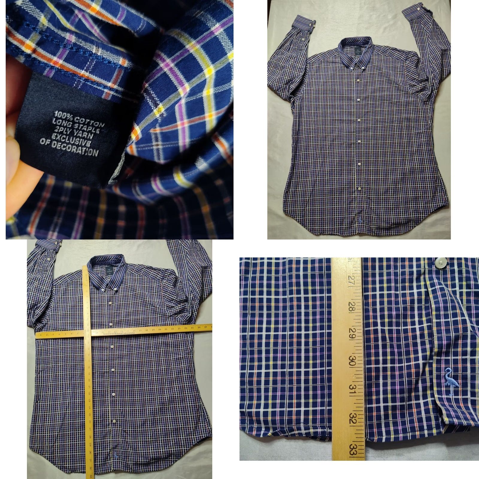 Tailorbyrd TAILORBYRD Men 2XL Blue Plaid 100% Cotton Long Sleeve Button-Up Shirt Size US XXL / EU 58 / 5 - 8 Thumbnail