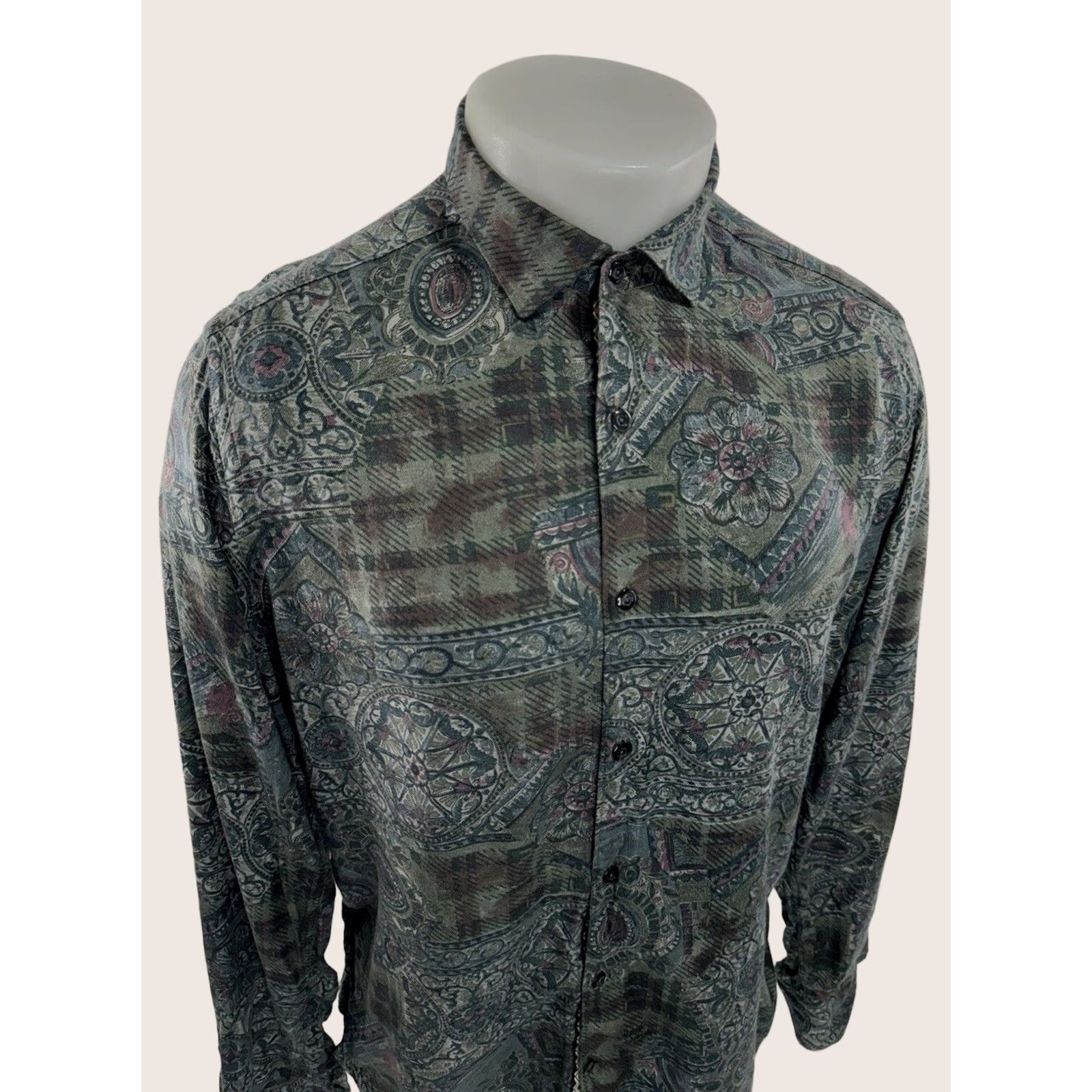 Vintage Tintoria Mattei 954 - Paisley Mens 15.5 / 39 Slim Fit Shirt - EXCELLENT Green Long Sleeve Button-Up Size US L / EU 52-54 / 3 - 1 Thumbnail