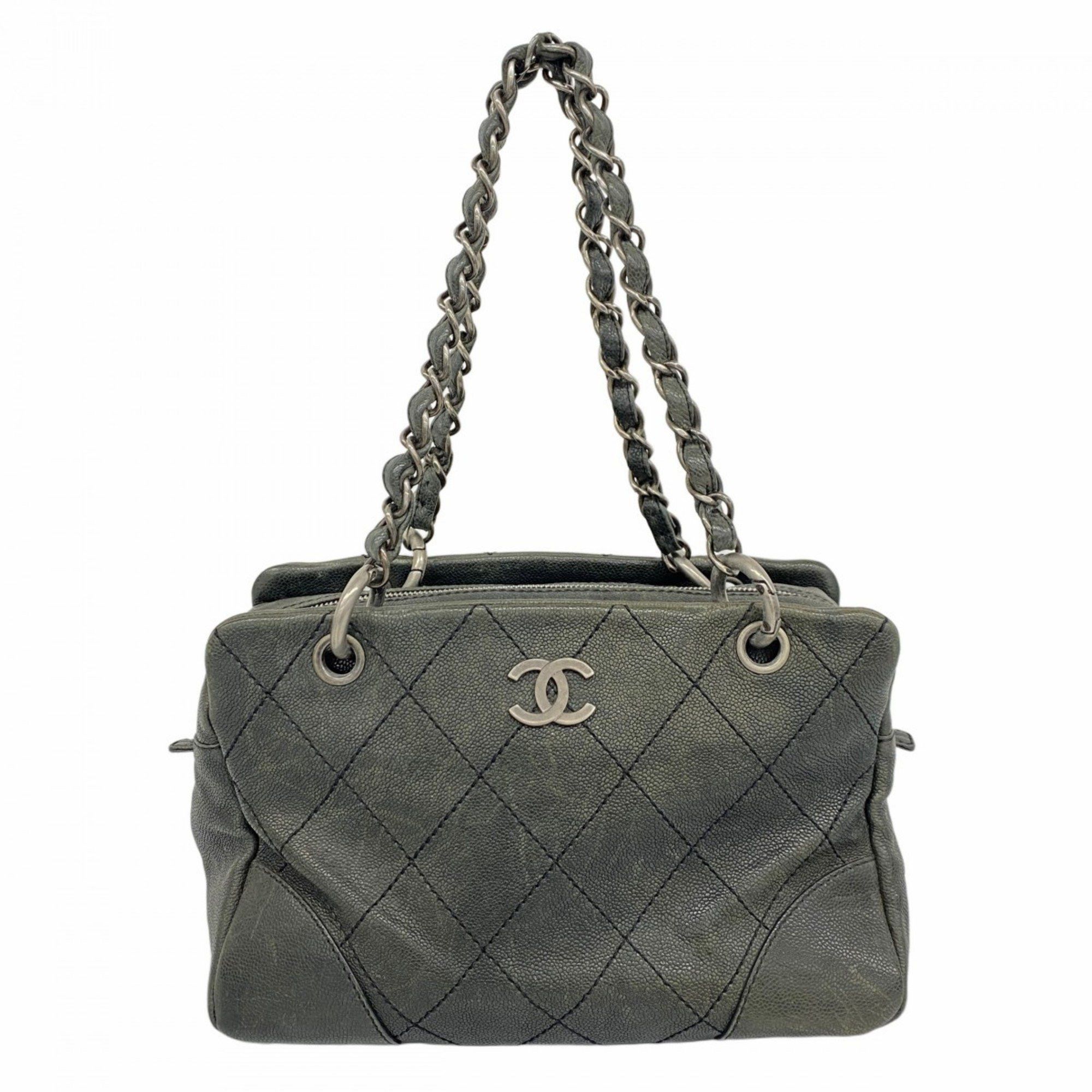 Chanel Shoulder Bag Wild Stitch Chain Caviar Skin Black Women's