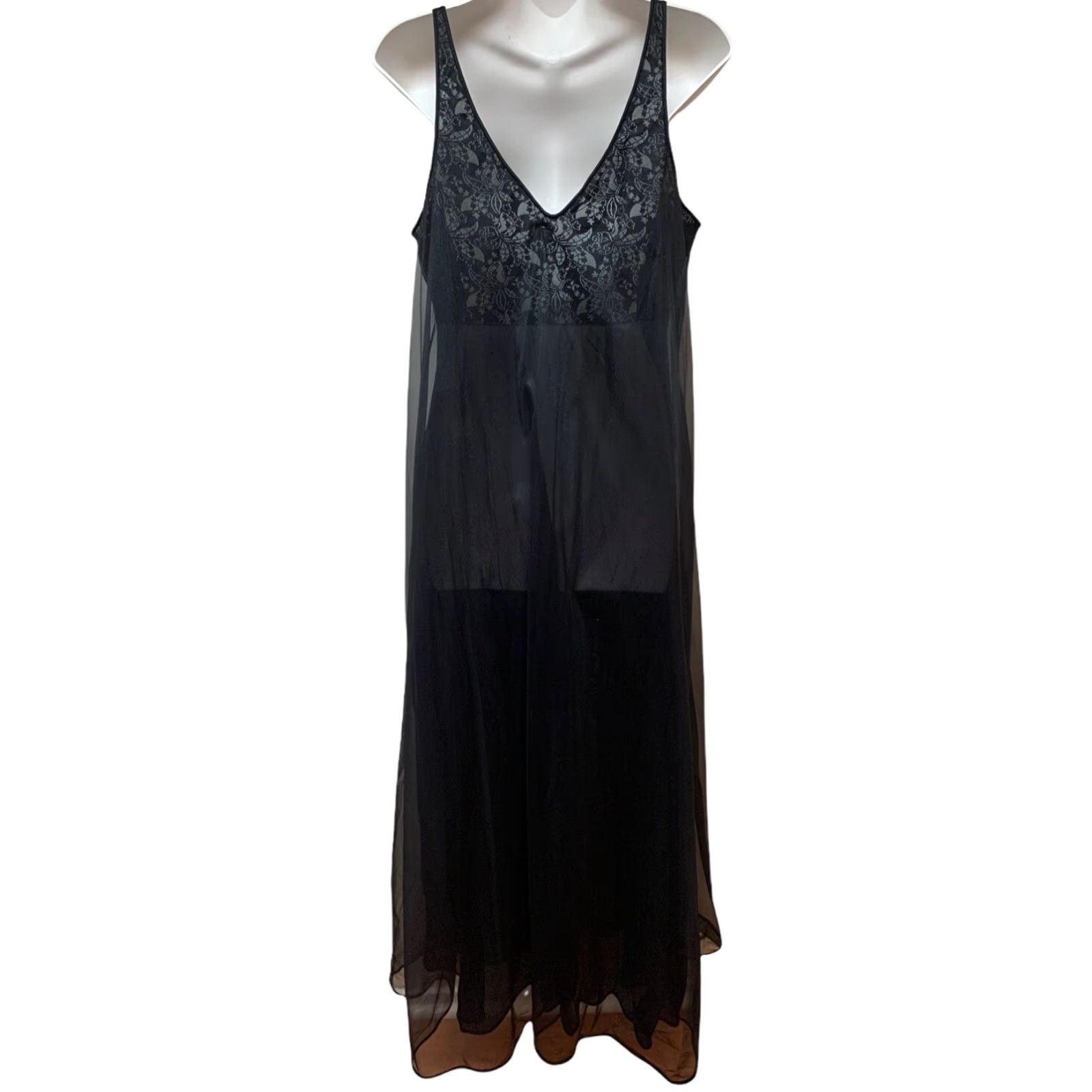 Vintage VINTAGE Vassarette Nightgown Nylon Long Sheer Sweep Lace Gown 55" Black L NS NEW Size ONE SIZE - 3 Thumbnail