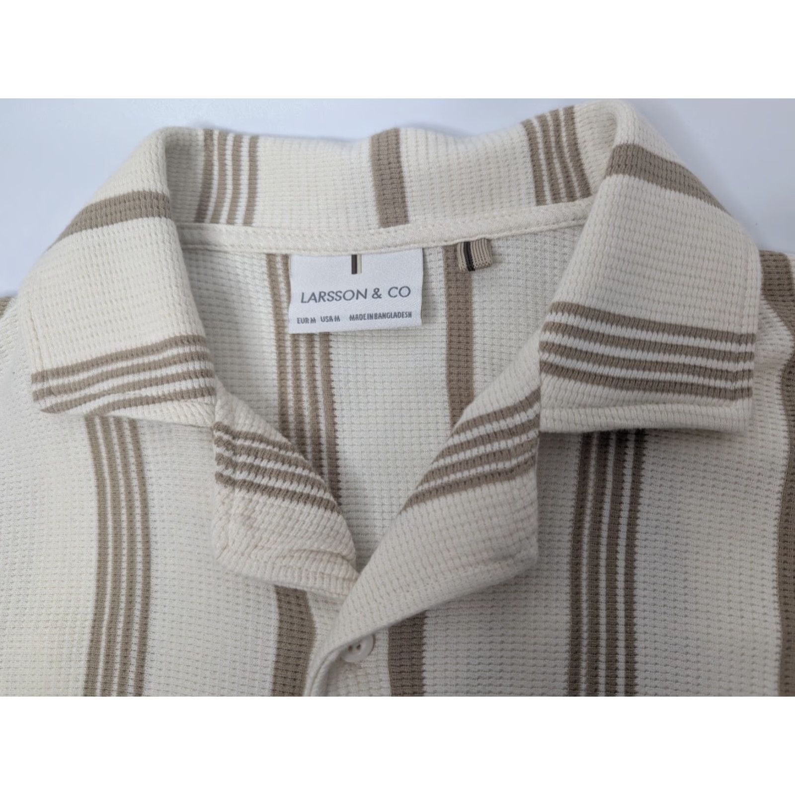 Vintage Larsson & Co. Beige Textured Striped Short Sleeve Button Camp Shirt Mens M Size US M / EU 48-50 / 2 - 6 Thumbnail