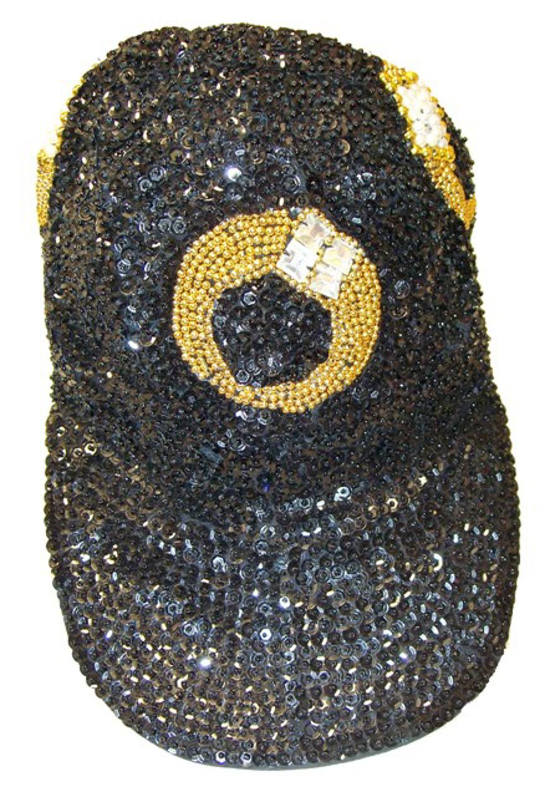 Designer Sequin Baseball Cap BLACK with RINGS Size ONE SIZE - 1 Preview