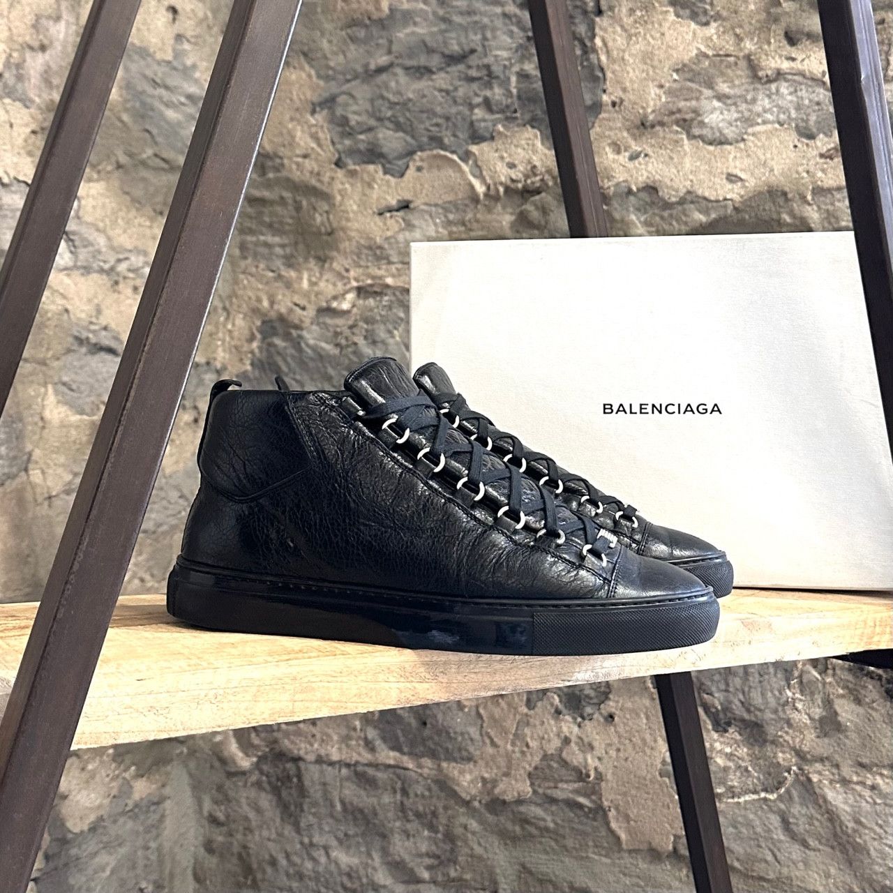 Balenciaga Balenciaga Black Crack Leather Arena High top Sneakers Grailed