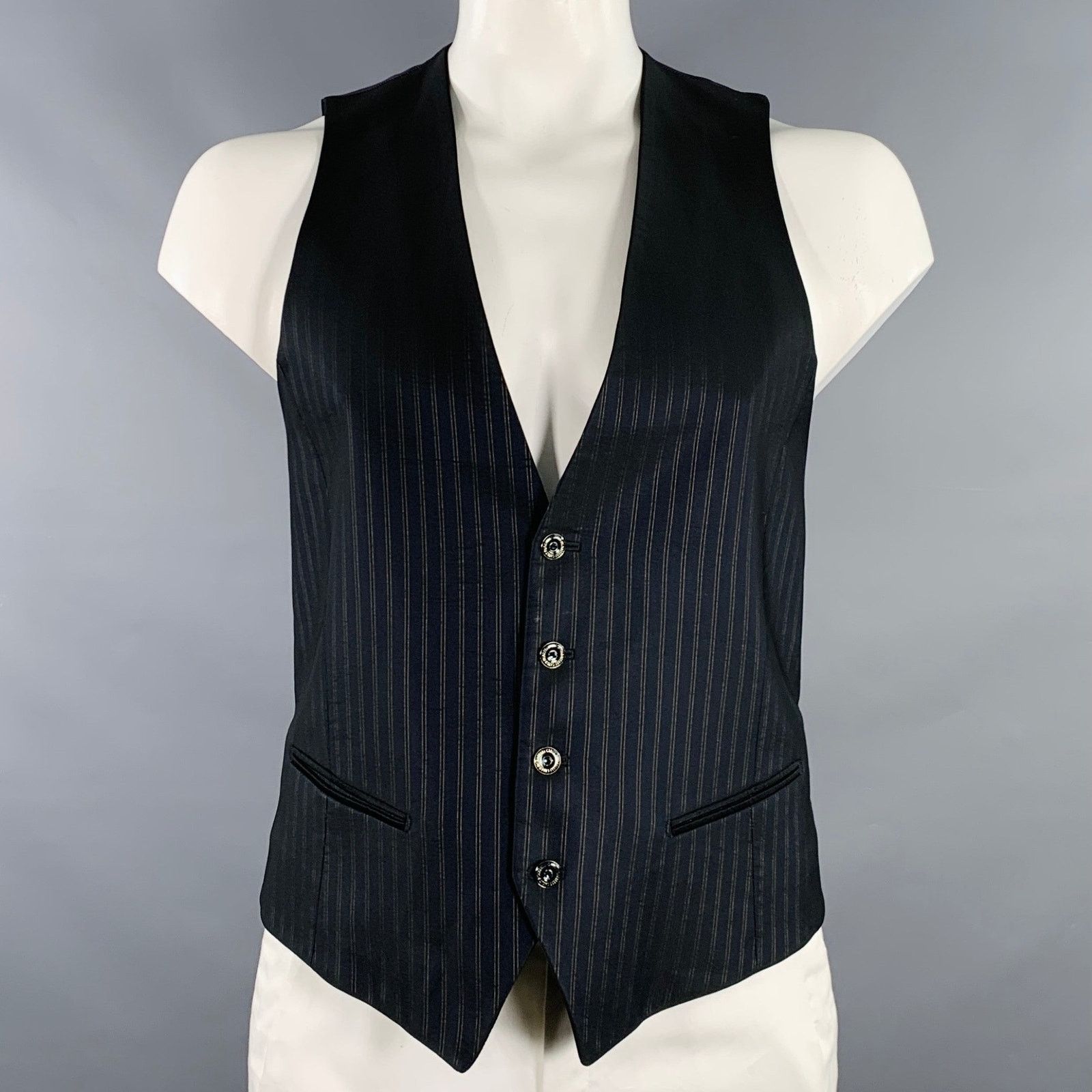 Carlo Pignatelli CARLO PIGNATELLI 42 Black Purple Stripe Acetate Wool Vest Size 42R - 1 Thumbnail