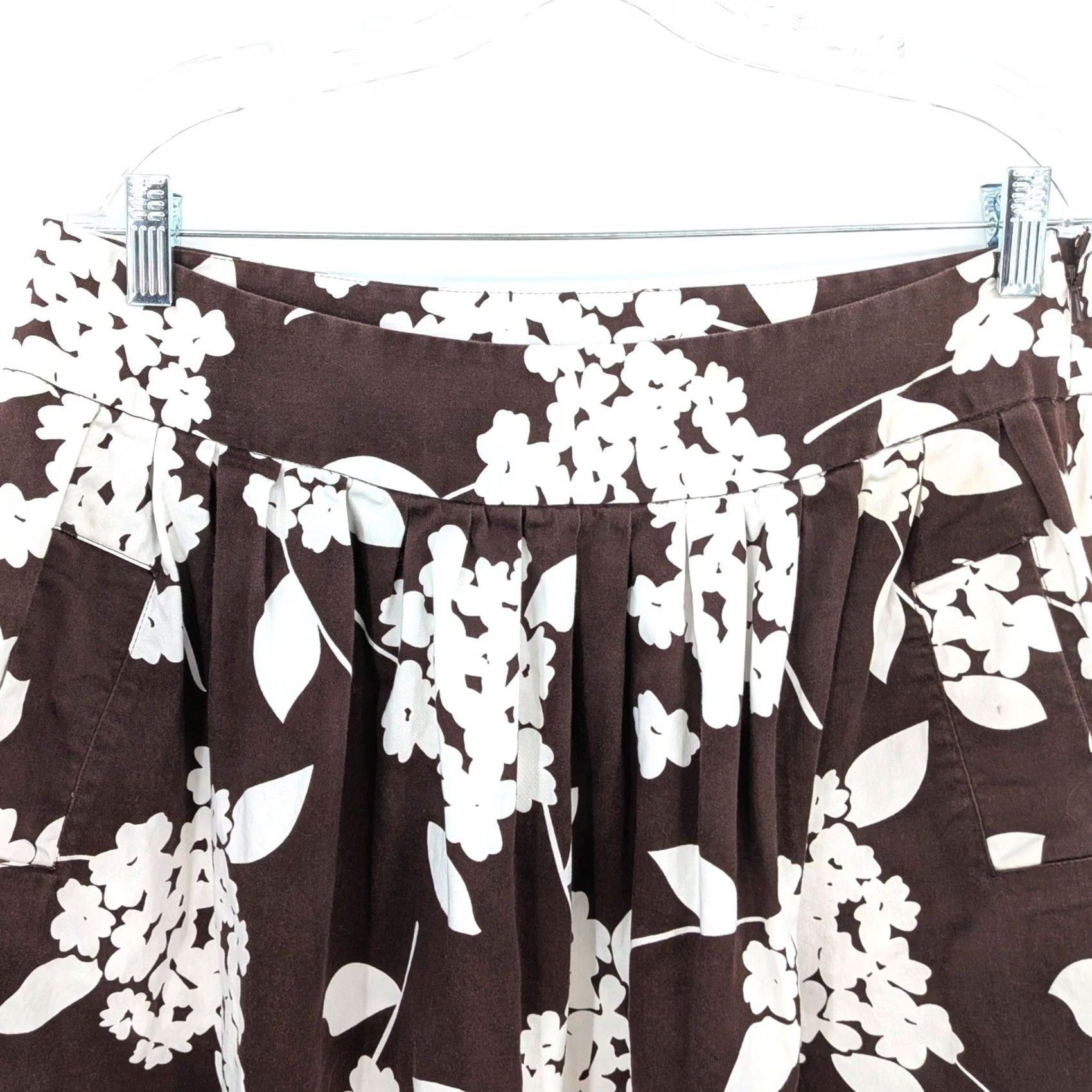 Vintage CATO Brown White Floral Skater Skirt Cotton Blend Size 12 Women Mini A-Line Short Office Vintage Womens Size 34" / US 12 / IT 48 - 4 Thumbnail