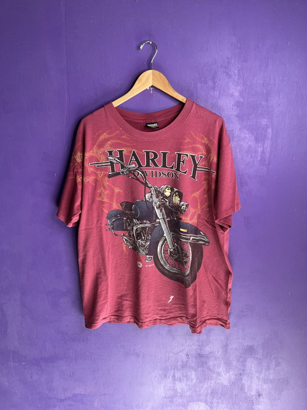 Harley Davidson × Vintage Vintage 1995 Harley Davidson red flames t-shirt Size US XL / EU 56 / 4 - 1 Thumbnail