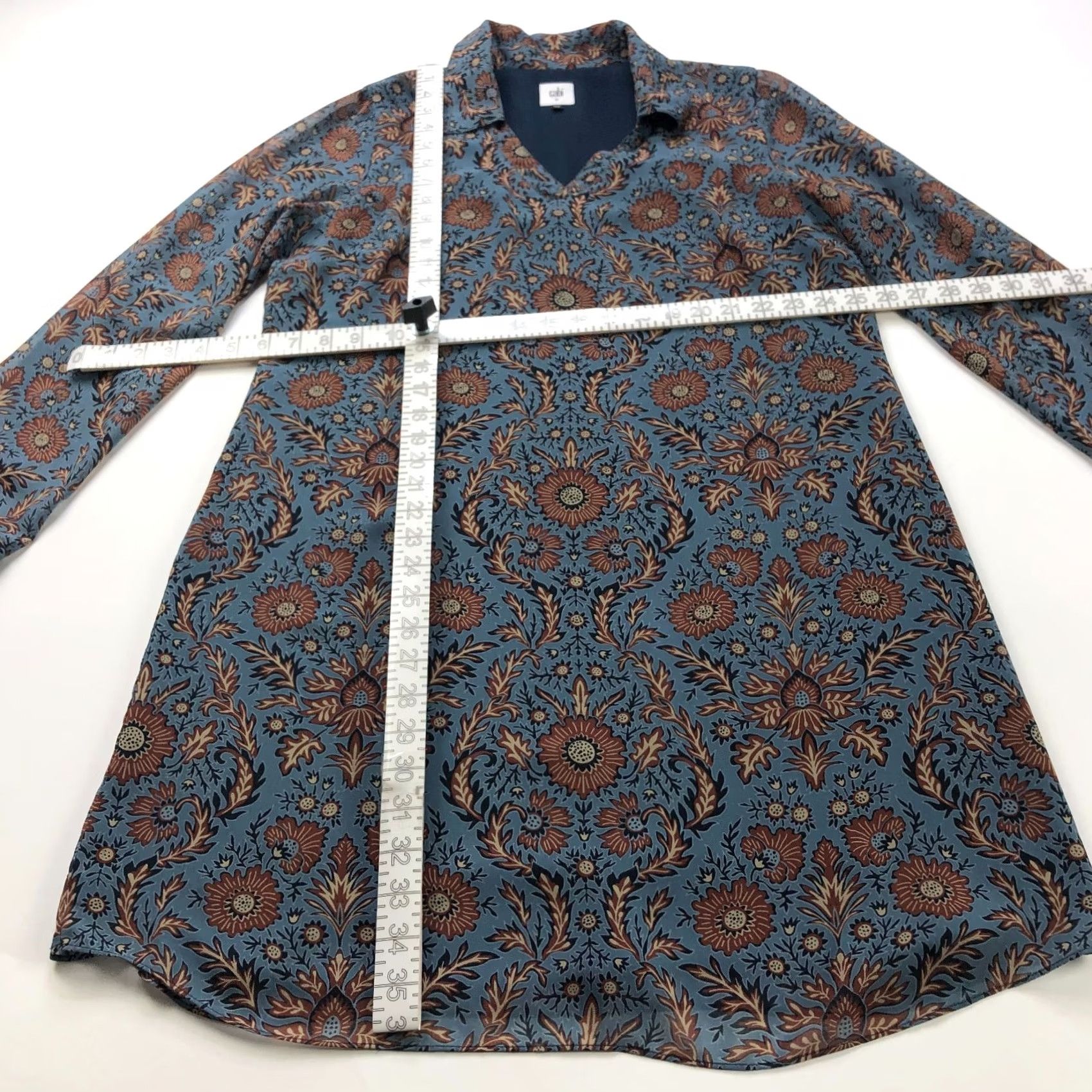 Vintage Cabi Dress Medium Provincial Tunic Shirt All Over Print Blue Brown MINT 3295 Size M / US 6-8 / IT 42-44 - 4 Thumbnail