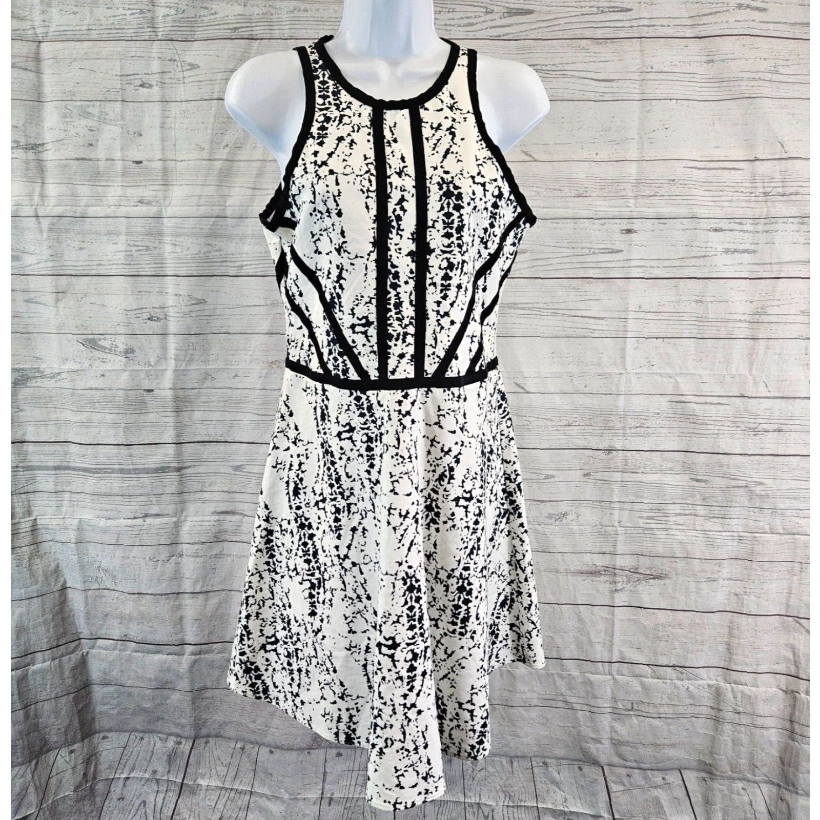 Parker Parker Womens Printed Dress Sz Large Black White Sleeveless Cotton Blend - Multicolor Colorful Fit & Flare Short Dress Womens L Size L / US 10 / IT 46 - 2 Thumbnail