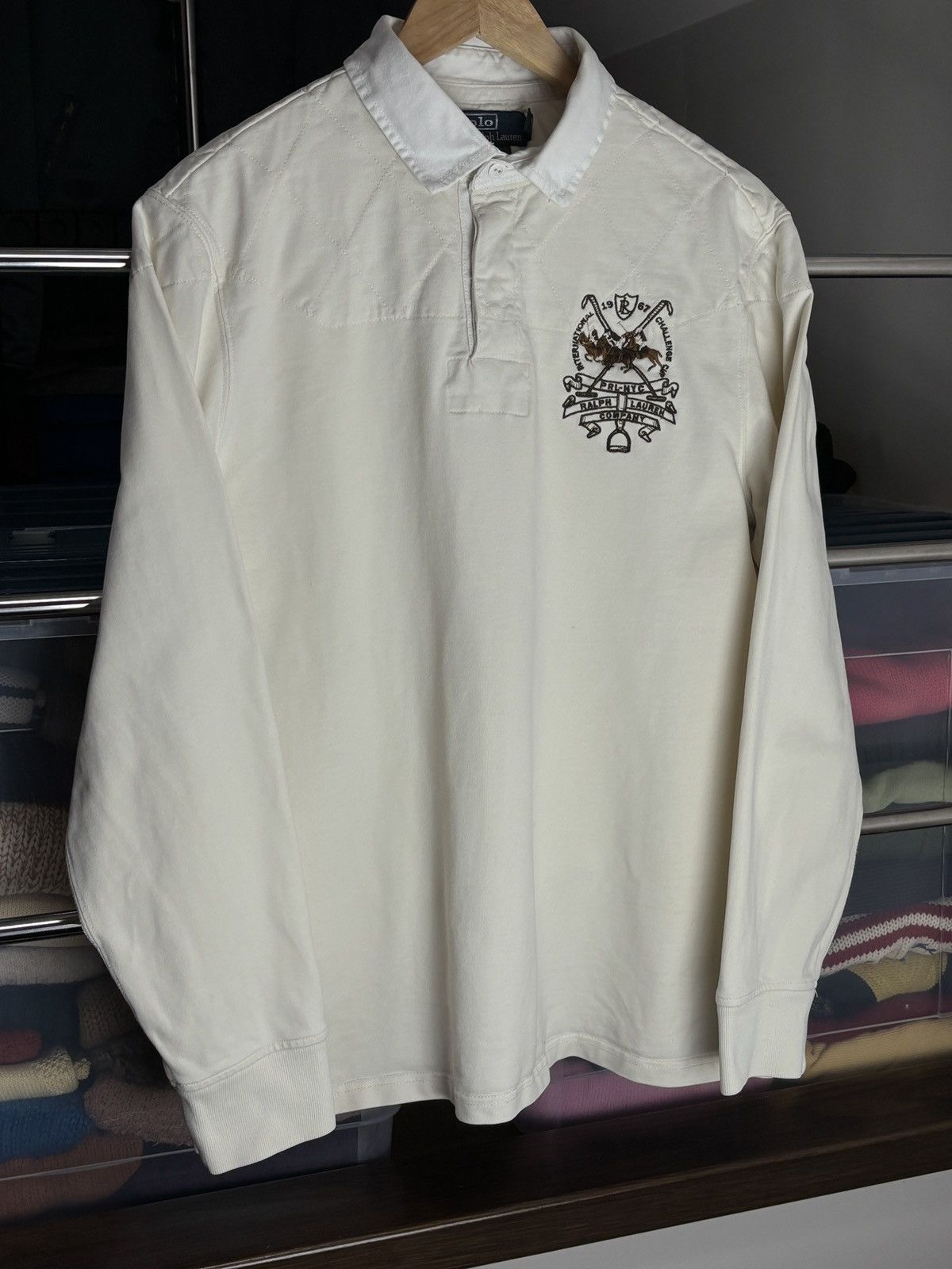 Polo Ralph Lauren Polo Ralph Lauren Creme Vintage Long Sleeve Rugby Over Shirt Size US L / EU 52-54 / 3 - 2 Thumbnail