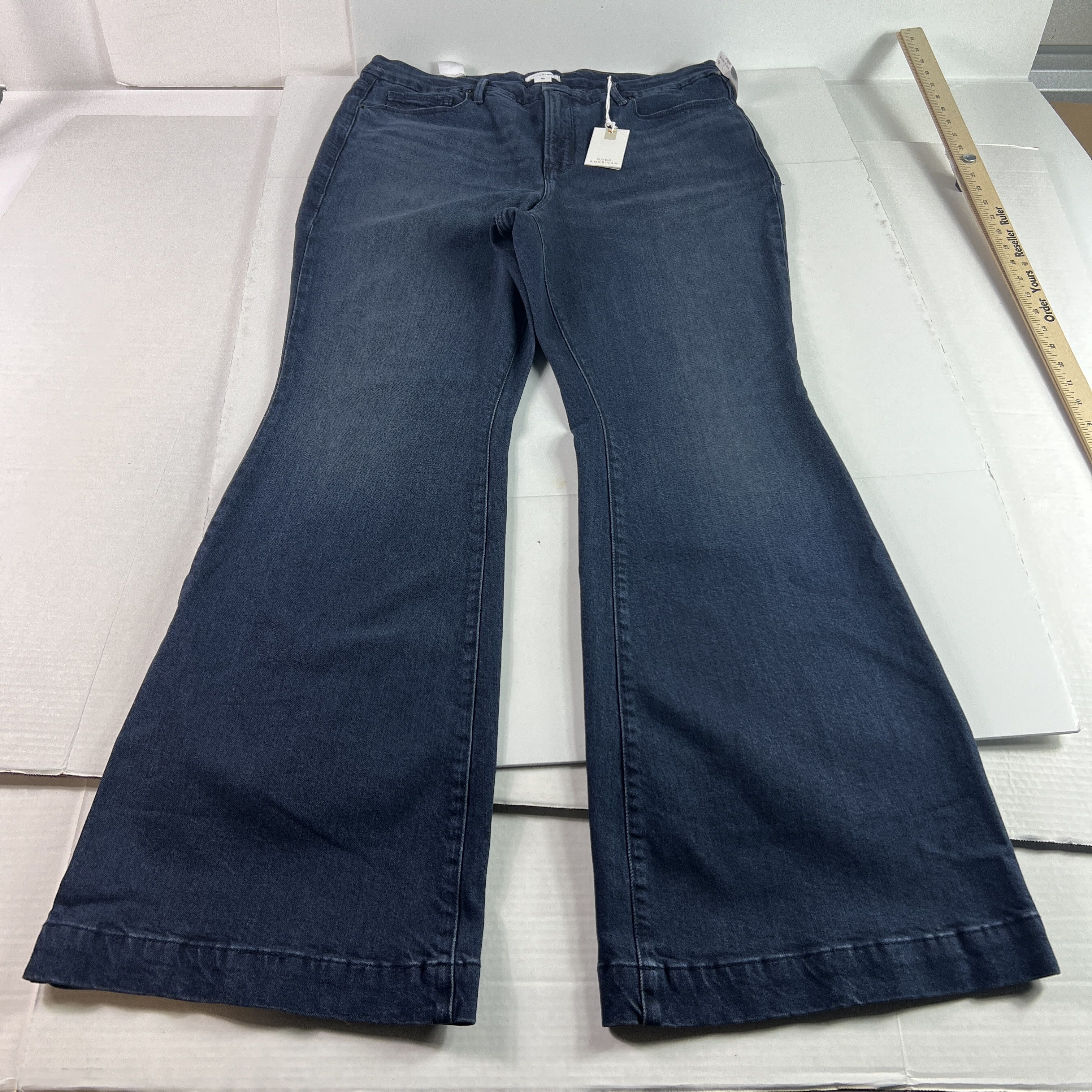 Good American Good American Jean Good Legs Flare High Rise Dark Blue Denim Size 40" / US 18 - 1 Thumbnail