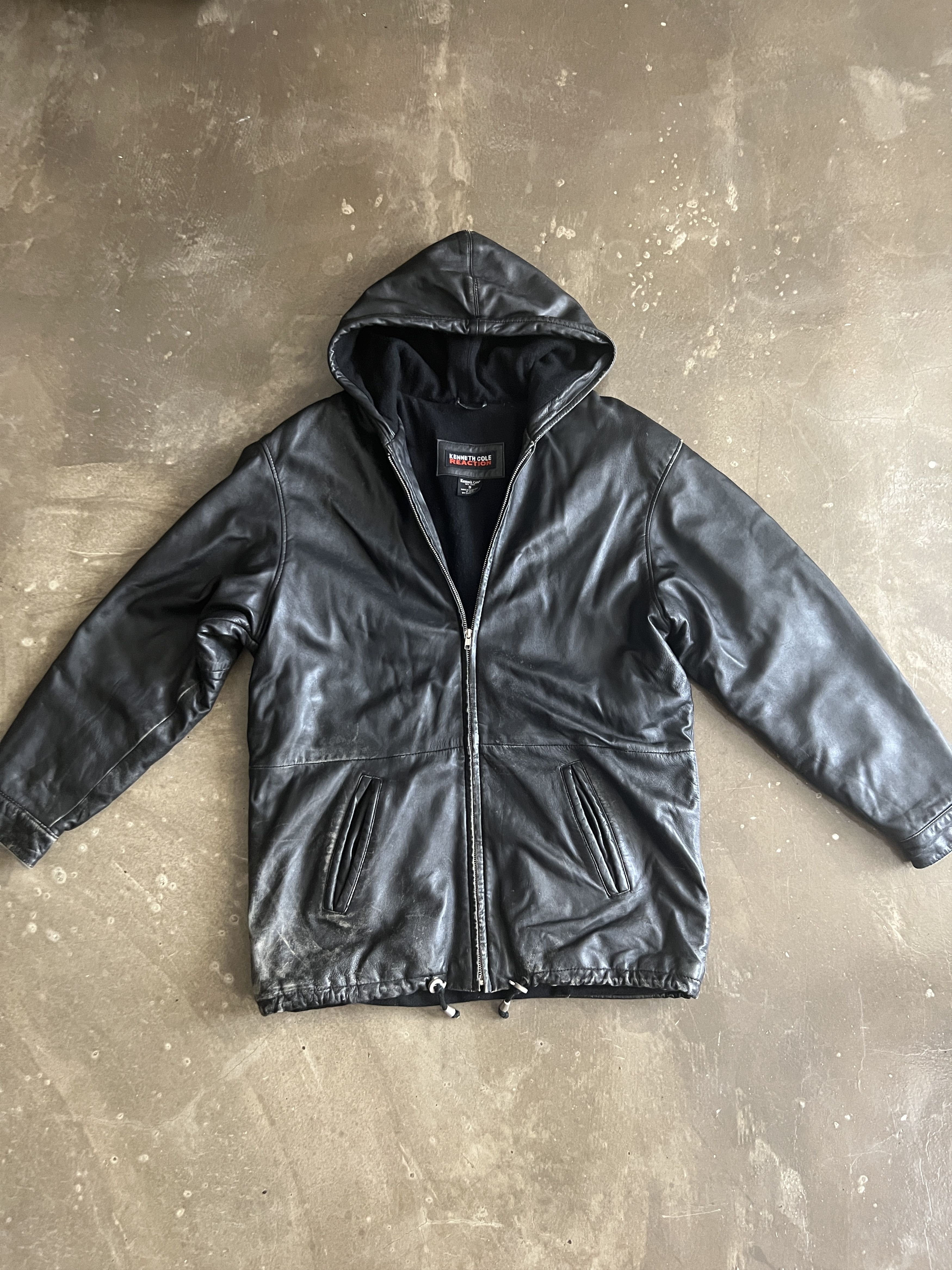 image of Kenneth Cole Leather Coat Black, Men's (Size Small)