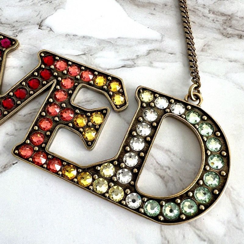 Gucci Gucci Gold Metal Necklace with Loved Pendant Multicolor Size ONE SIZE - 9 Thumbnail
