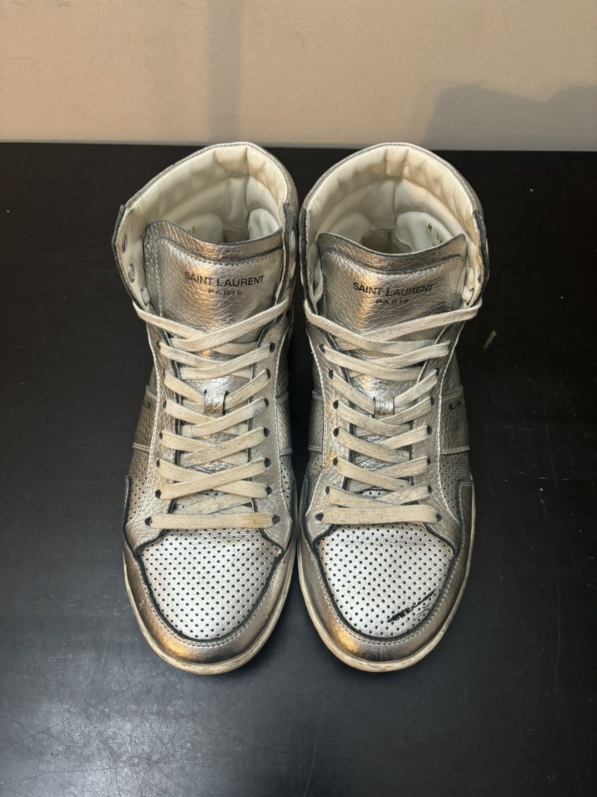 Saint Laurent Paris Saint Laurent Paris SL-10H Perforated Leather Sneaker Silver Size US 6 / EU 39 - 2 Thumbnail