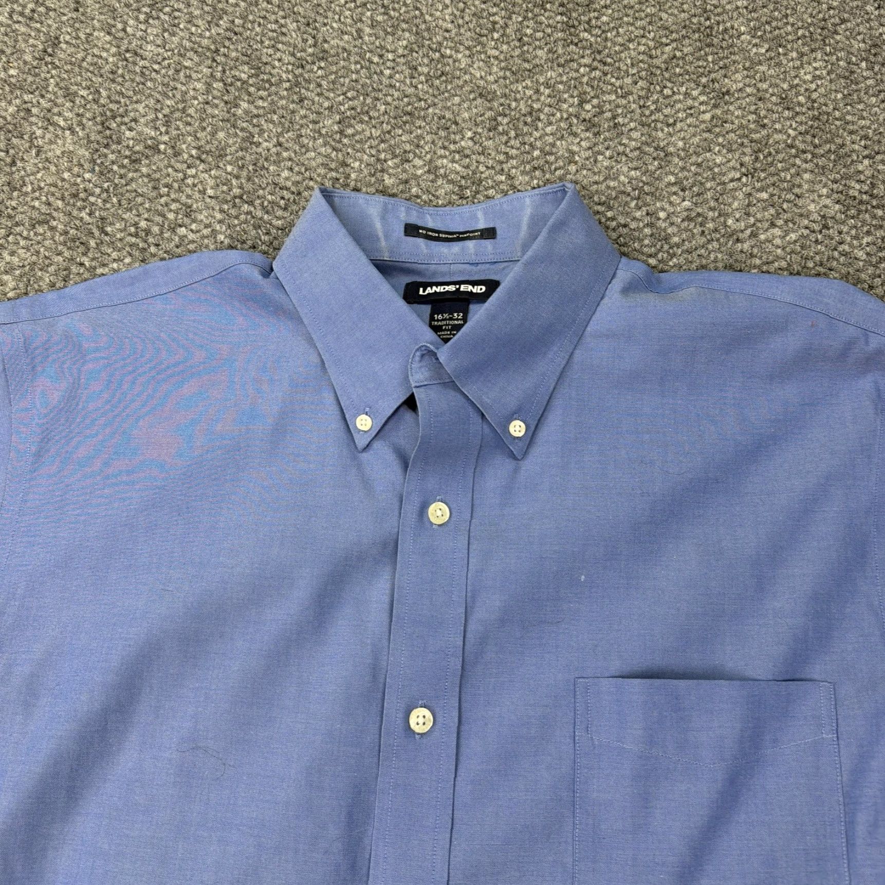 Lands' End Lands' End Dress Shirt Mens 16.5 32/33 Blue No Iron Supima Cotton Button-Down Shirt (Classic Fit) Mens Size 46R - 3 Thumbnail