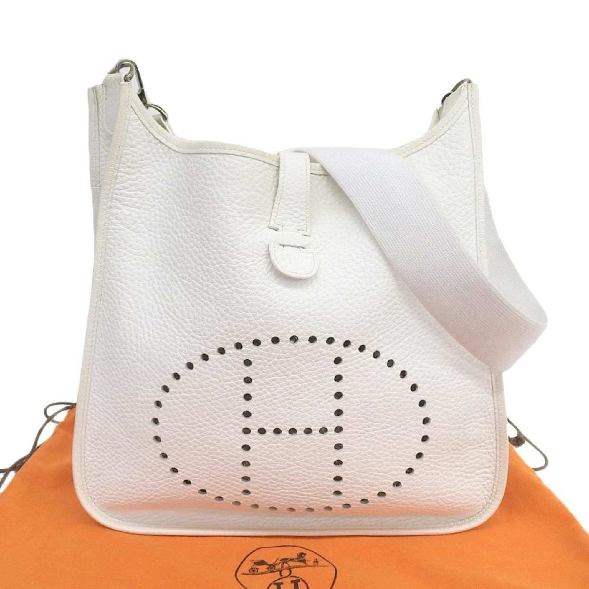 image of Hermes Evelyn 2 Gm Shoulder Bag Taurillon Clemence White J Stamp in Black, Women's